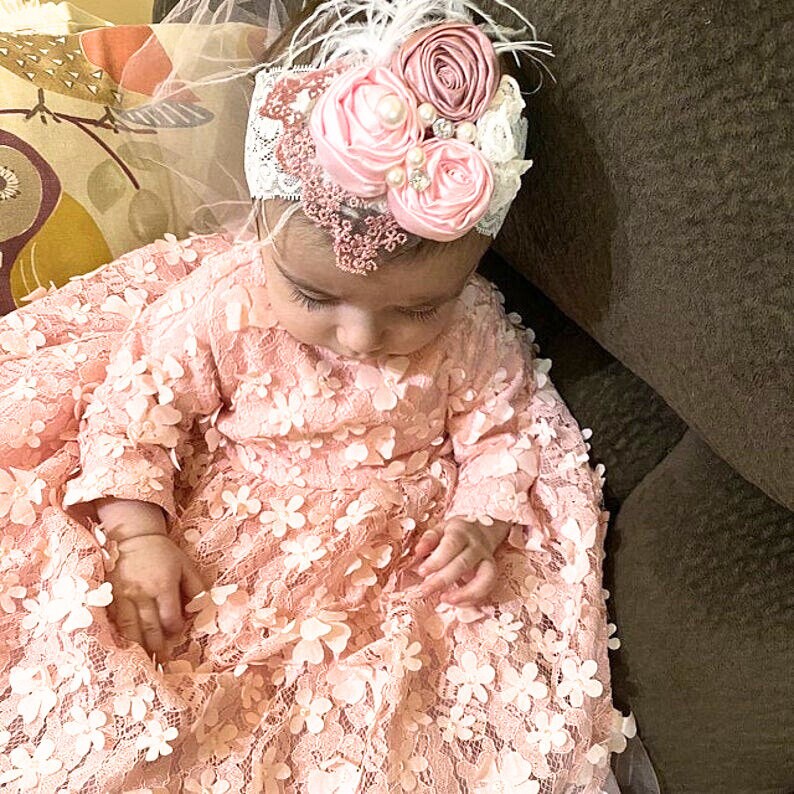 Beautiful 3D flower Girl Dress Toddler Birthday Blush Dress Pink Dress 3D Lace Dress Princess Dress Girl Lace Dress First Birthday outfit