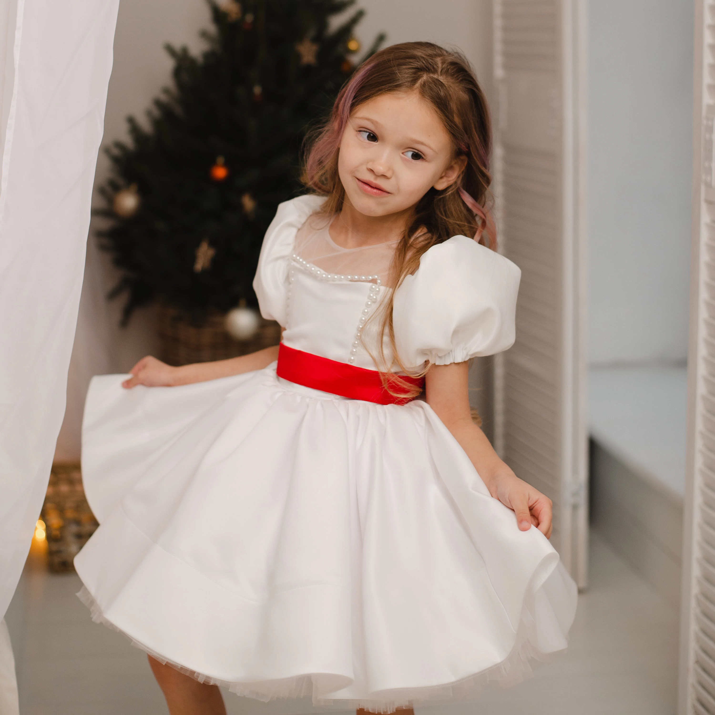 Ivory Satin dress, White Flower Girl dress, First Birthday dress, Ivory Girl Dress, Princess dress, Toddler party dress, Fancy dress girl