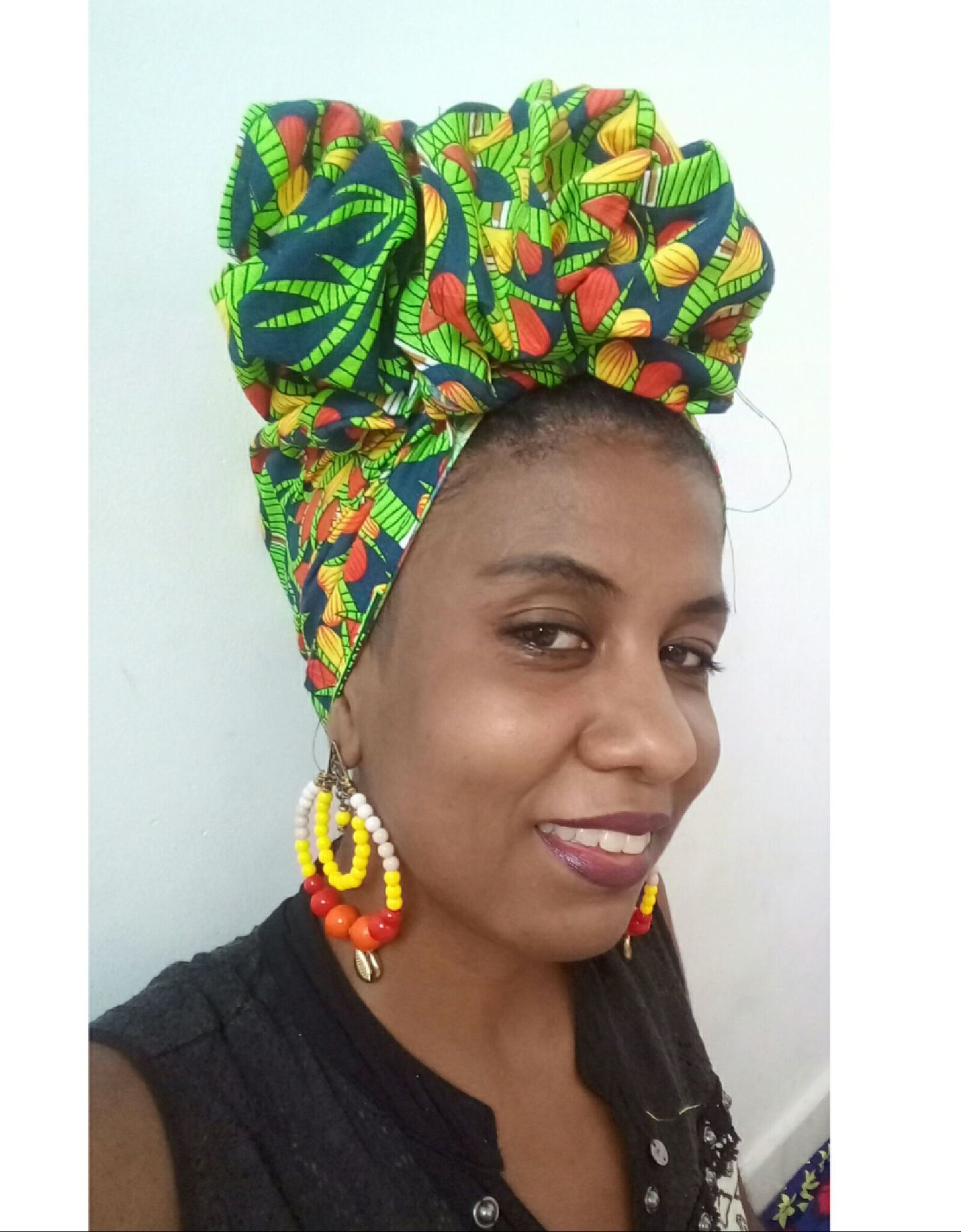 Turbante afro em tecido africano e brinco