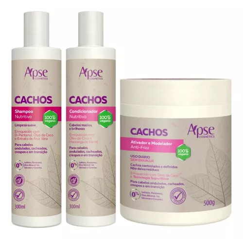 Kit Shampoo Condicionador E Ativador De Cachos Apse Vegano