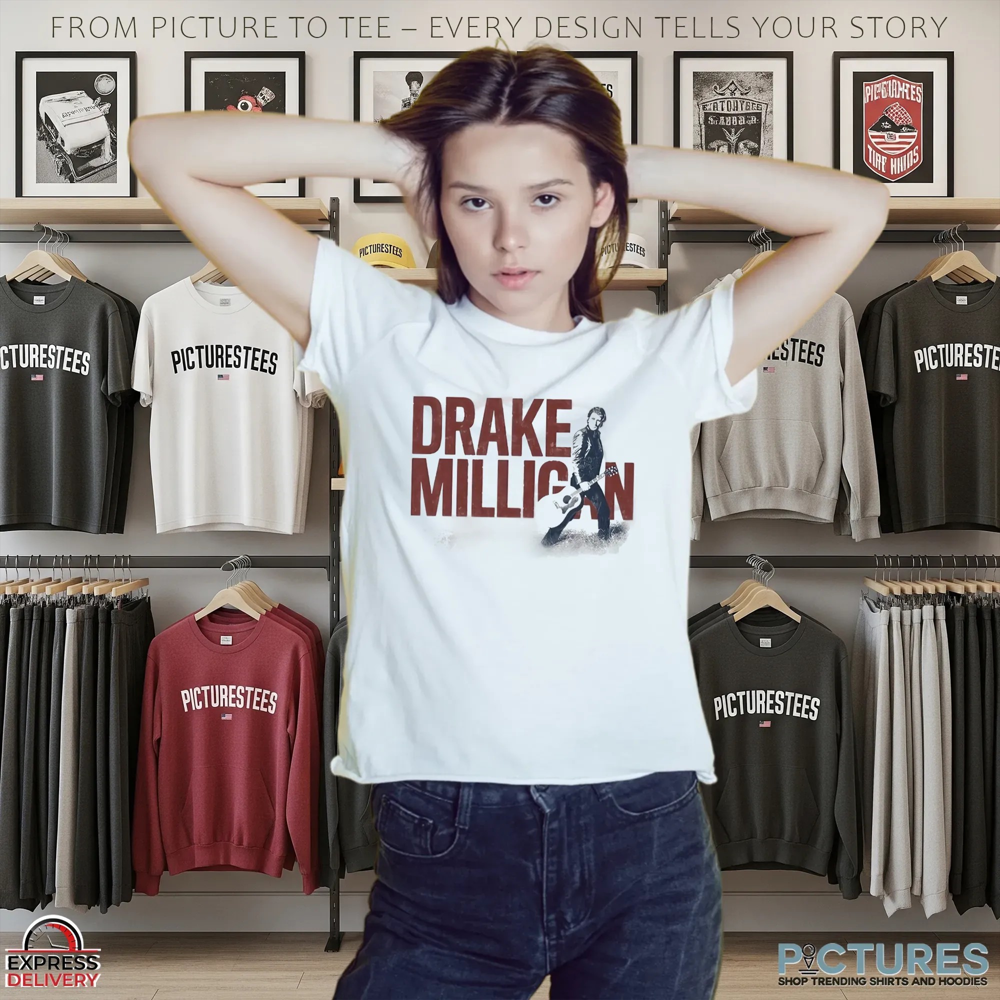 Drake Milligan Silver Guitar Photo T-shirts