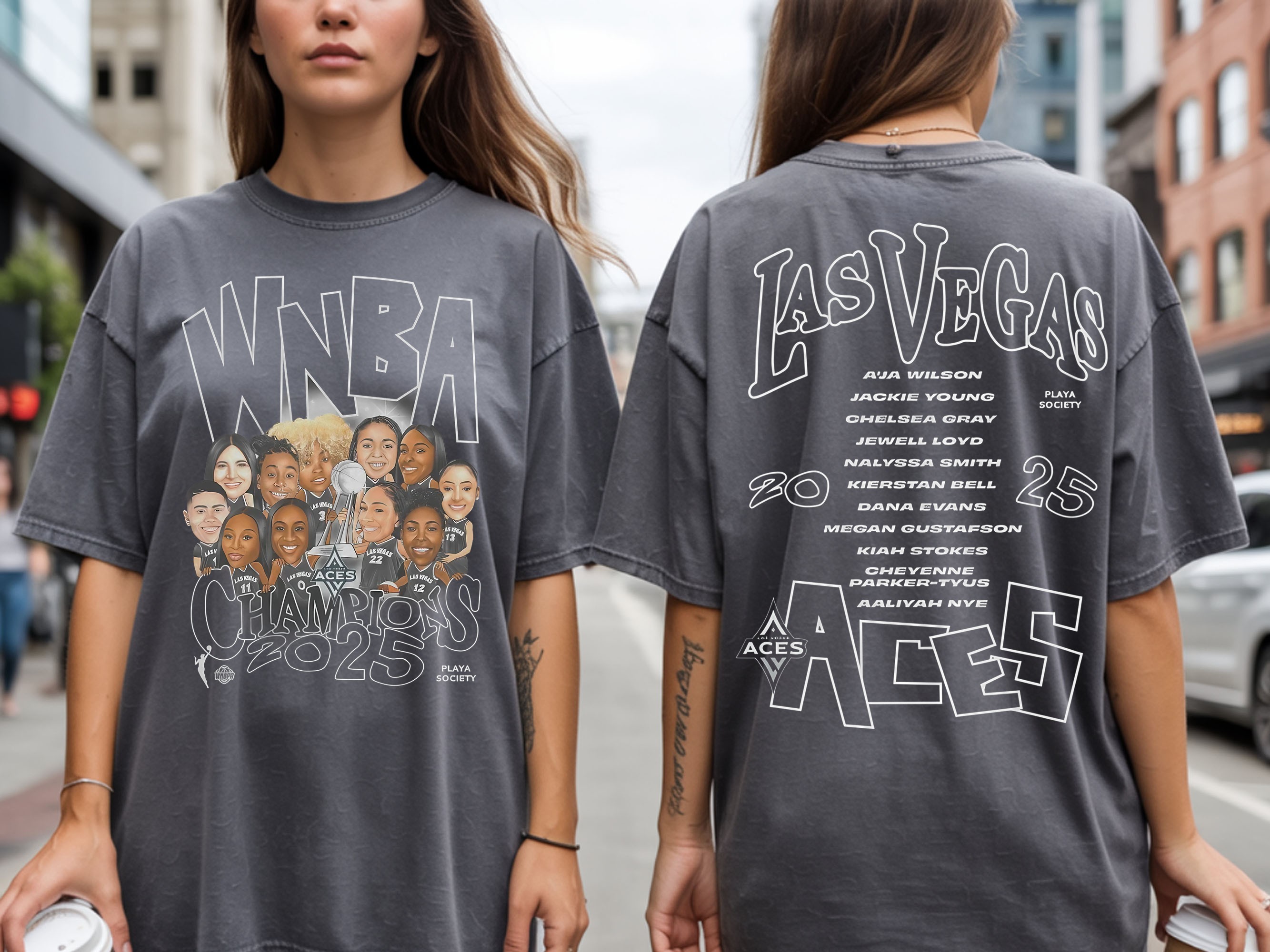 Playa Society 2025 WNBA Champs Roster Two-Sided T-Shirts