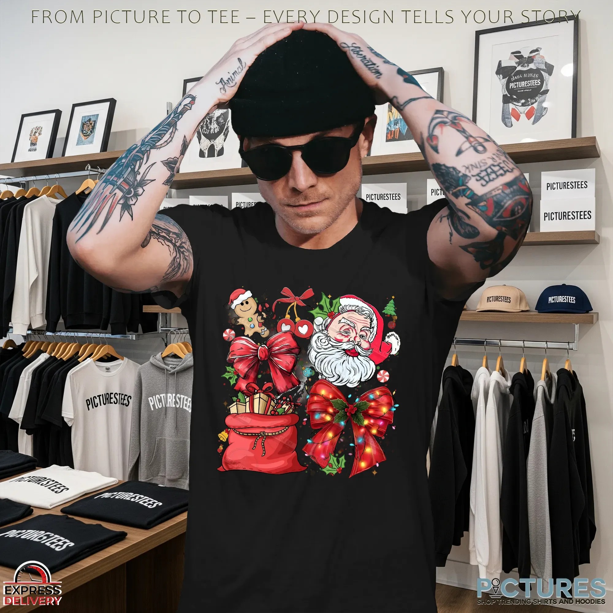 Preppy Santa Clause Glitter Christmas T Shirt