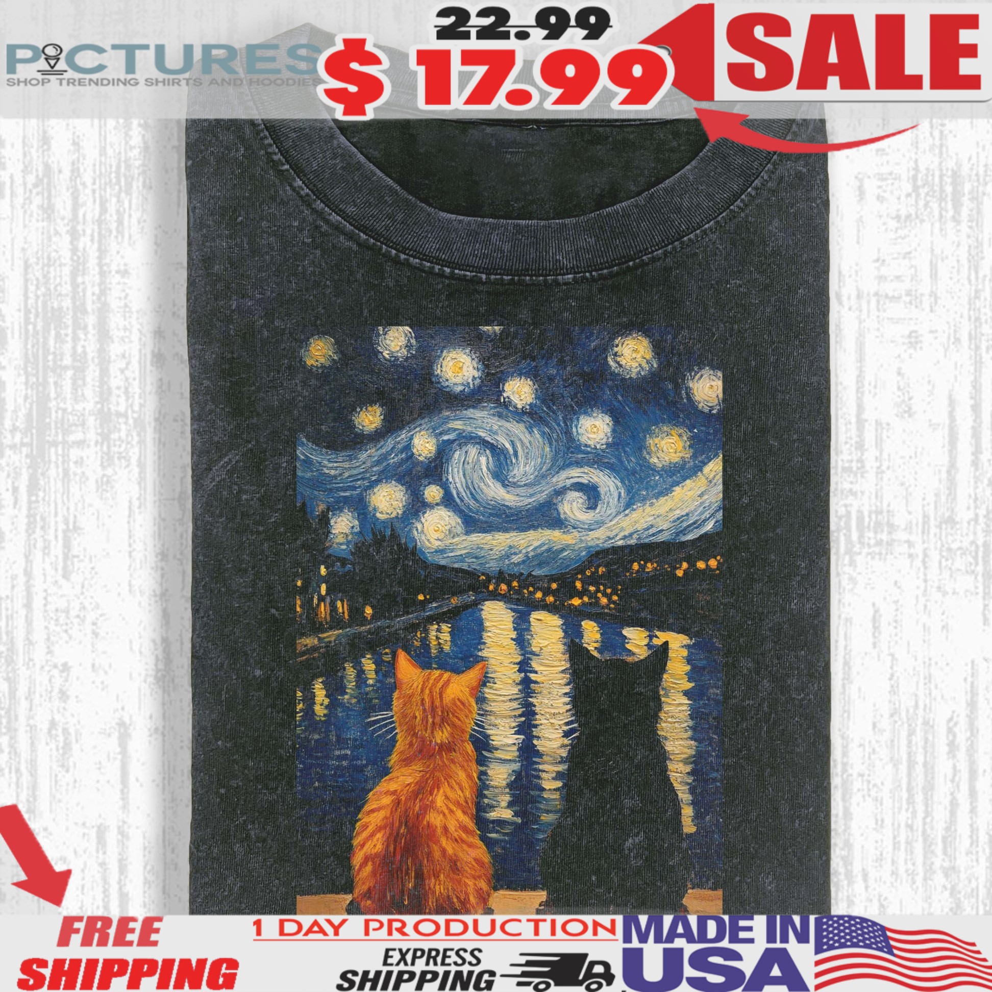 Wacky Cat Starry Night T-shirt 1 Wacky Cat Starry Night T-shirt