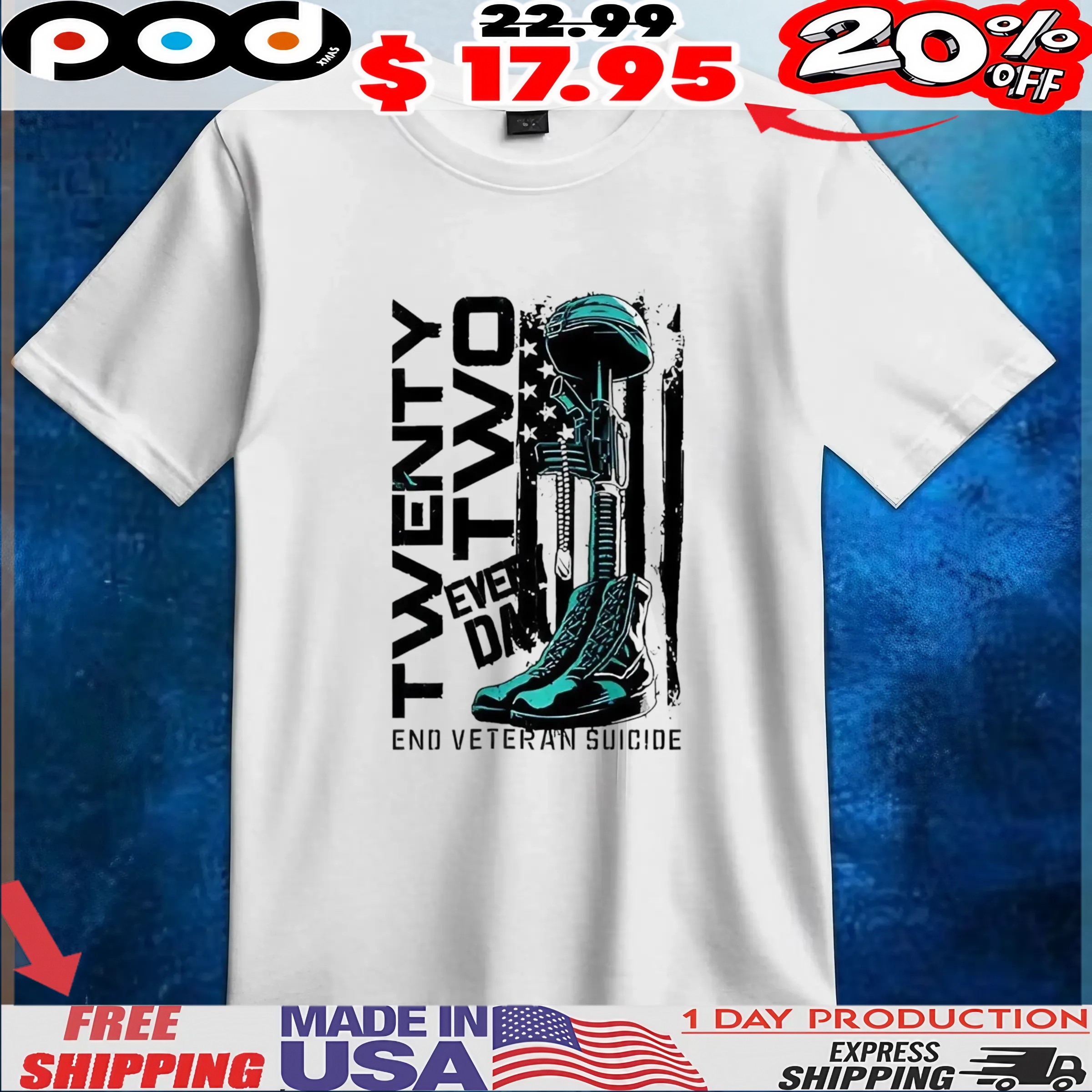 22 everyday end veteran suicide flag t shirt
