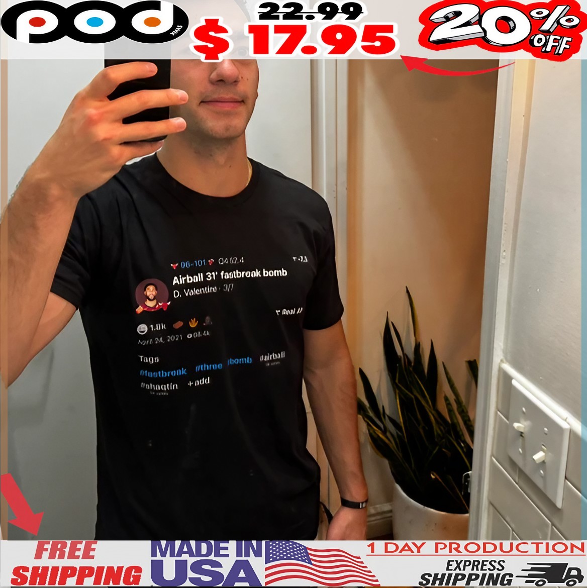 Airball 31' Fastbreak Bomb D Valentine Status T Shirt