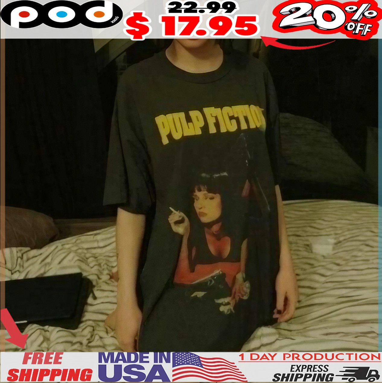 Alice Pagani wearing Pulp Fiction t shirt