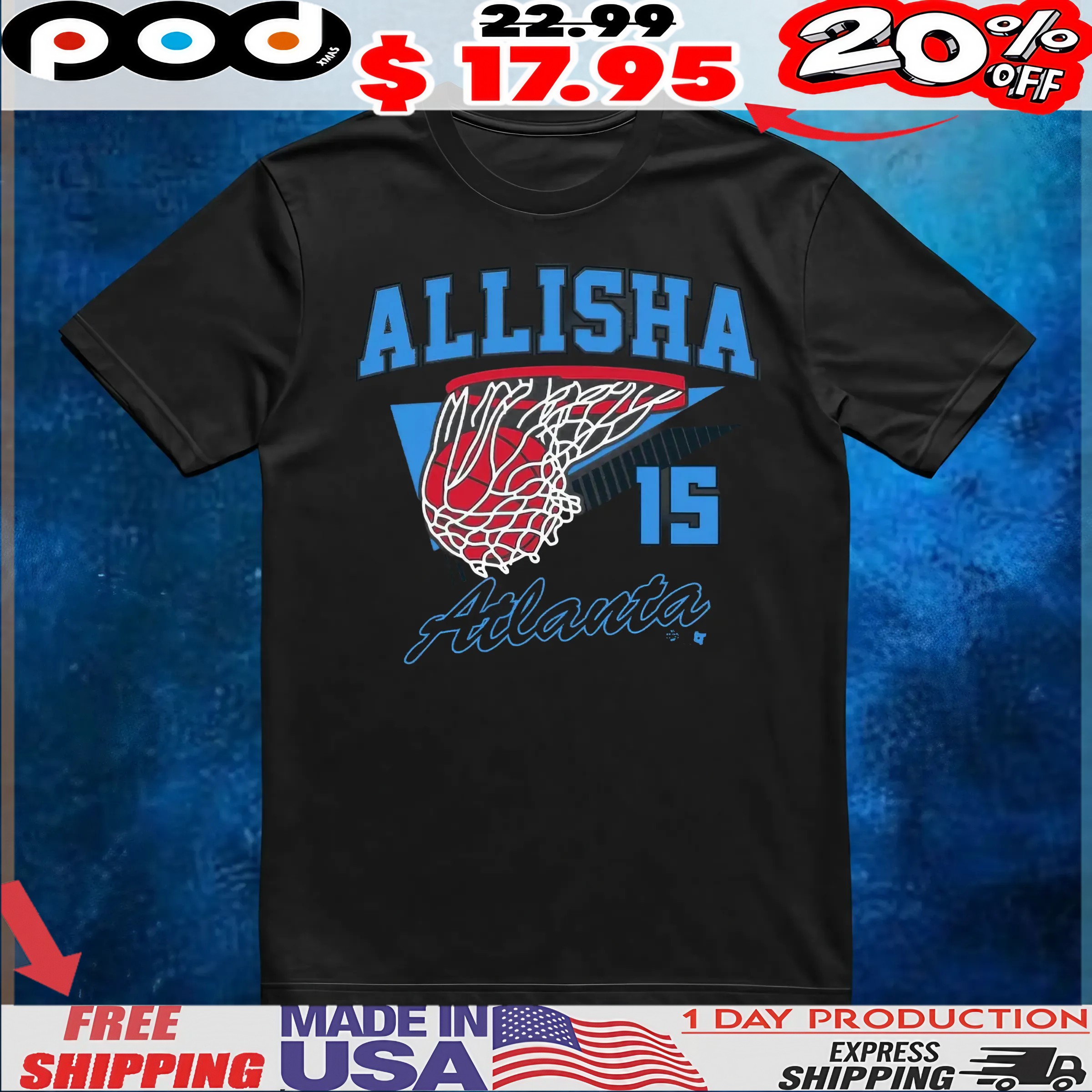 Allisha Gray Retro Swish Atlanta 15 T Shirt 6 Allisha Gray Retro Swish Atlanta 15 T Shirt