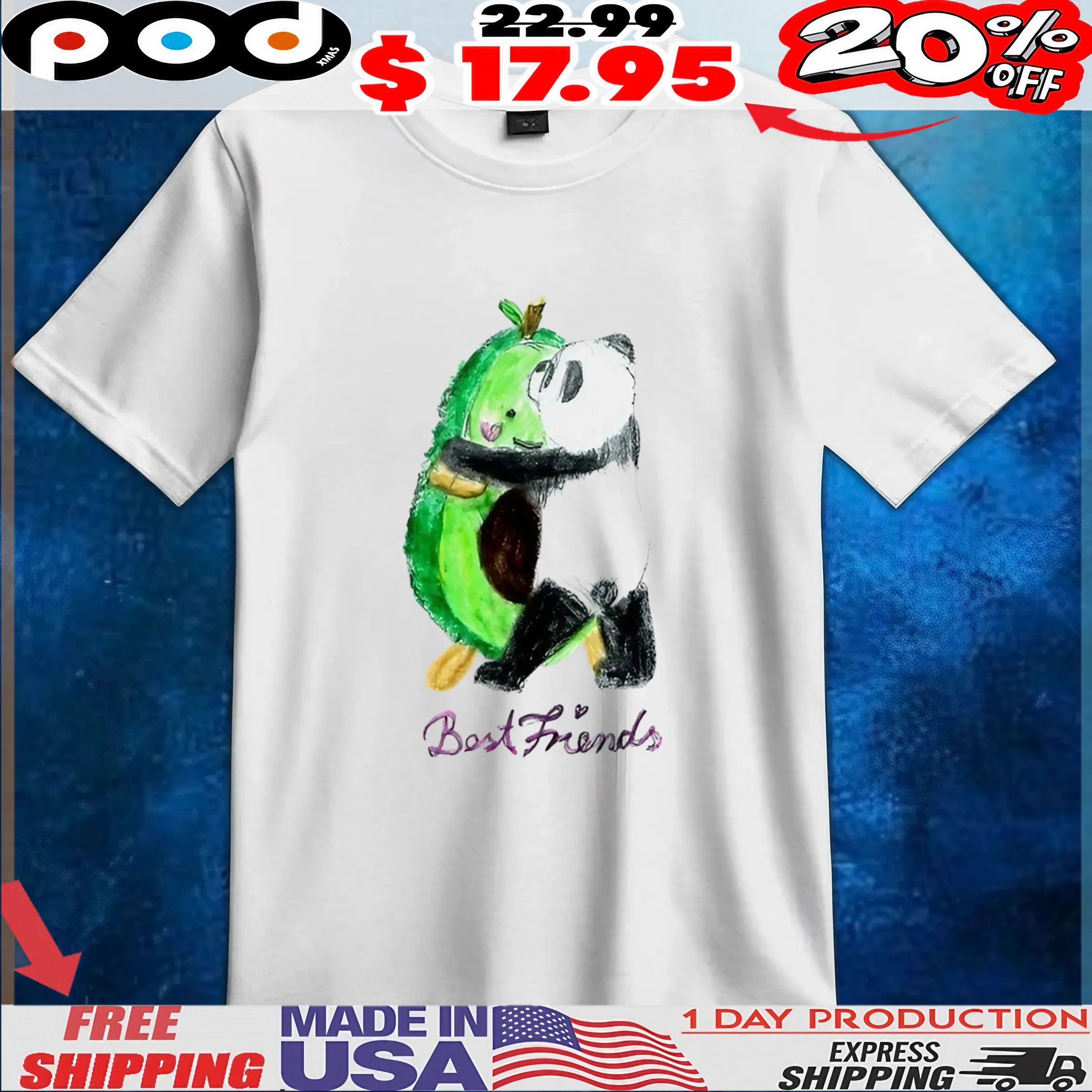 An avocado and a panda hug each other sweetly drawing t shirt
