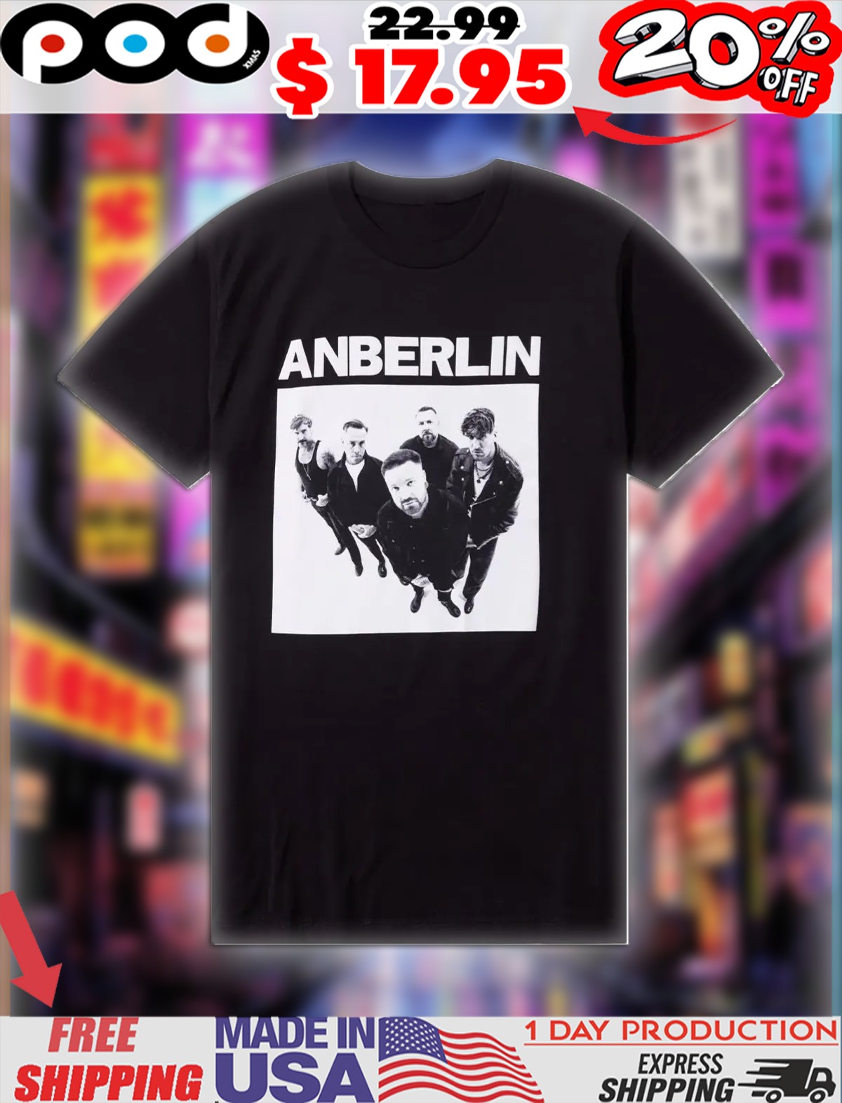 Anberlin Black & White Group Photo Vintage Shirt