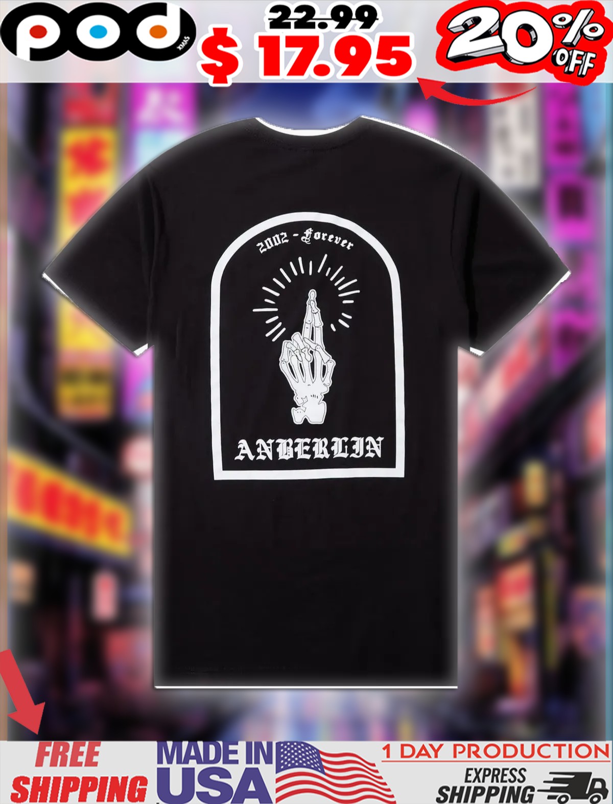 Anberlin Forever 2002 Skeleton Hand Vintage Shirt