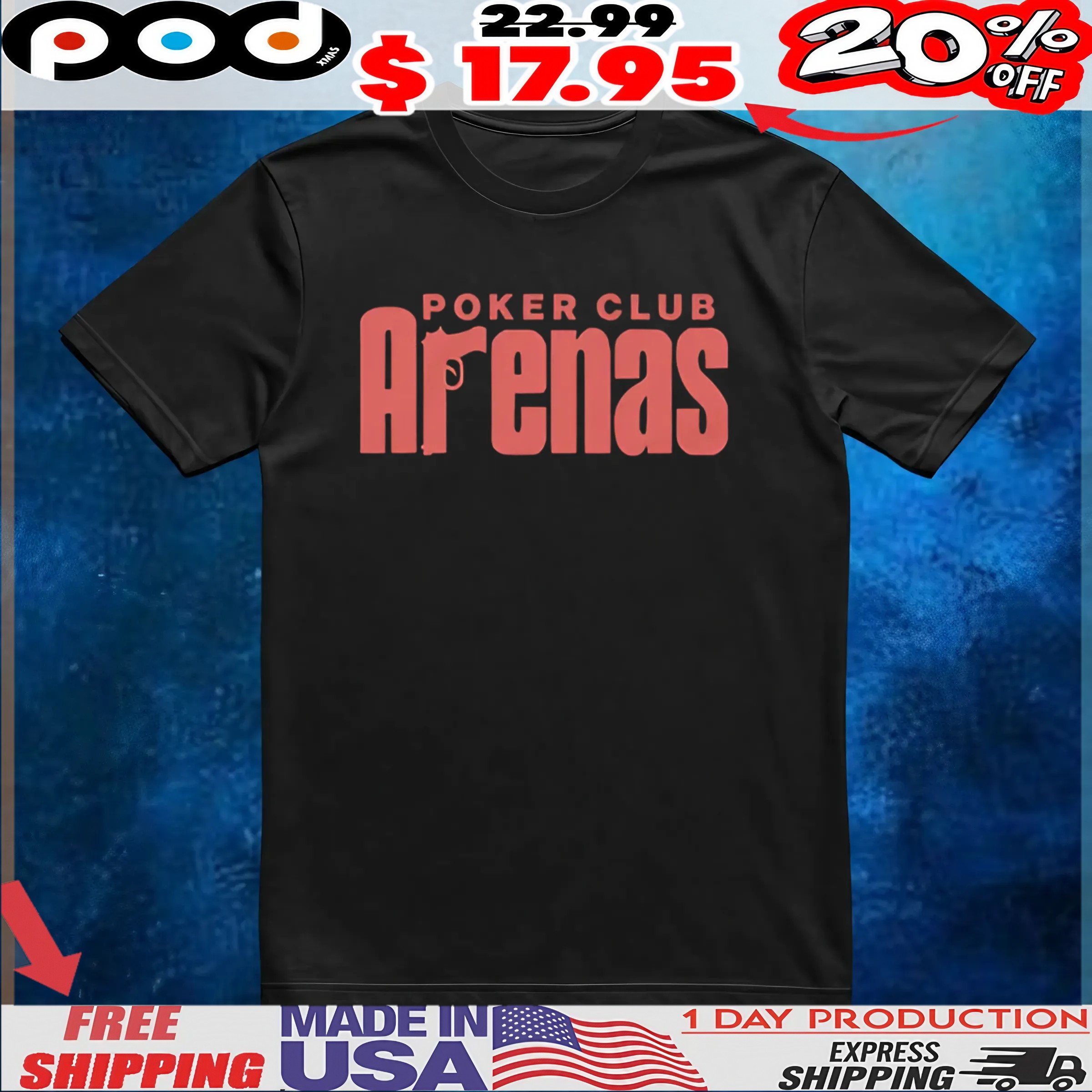Arenas Poker Club Gun T Shirt 1 Arenas Poker Club Gun T Shirt