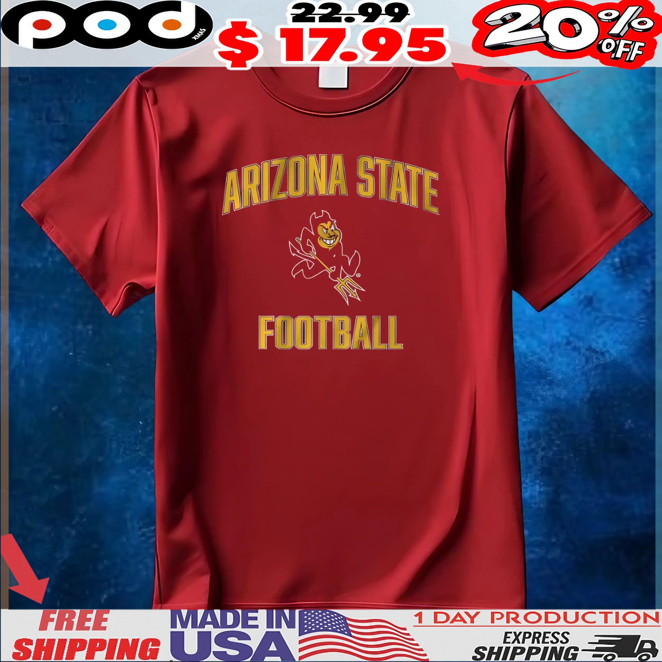 Arizona State Football Sparky Logo T Shirt 3 Arizona State Football Sparky Logo T Shirt