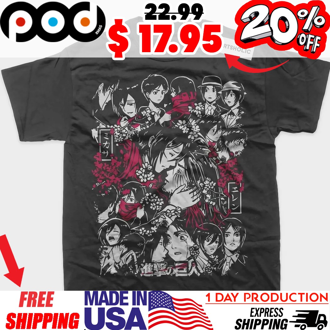 Attack On Titan Mikasa Eren and Mikasa Girl Anime AOT Graphic Shirt