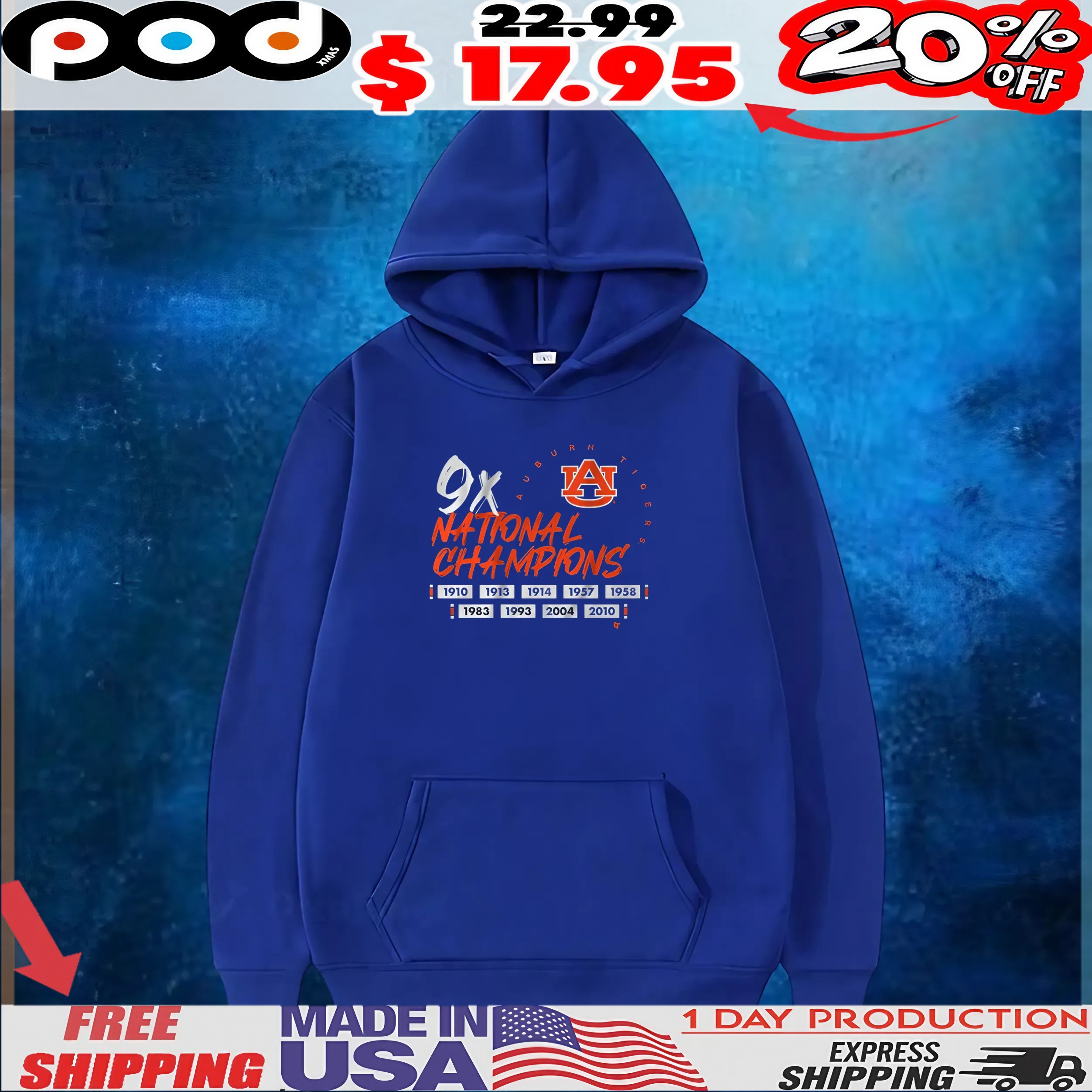 Auburn Football Nine-Time National Champions 9X Years T Shirt 1 Auburn Football Nine-Time National Champions 9X Years T Shirt