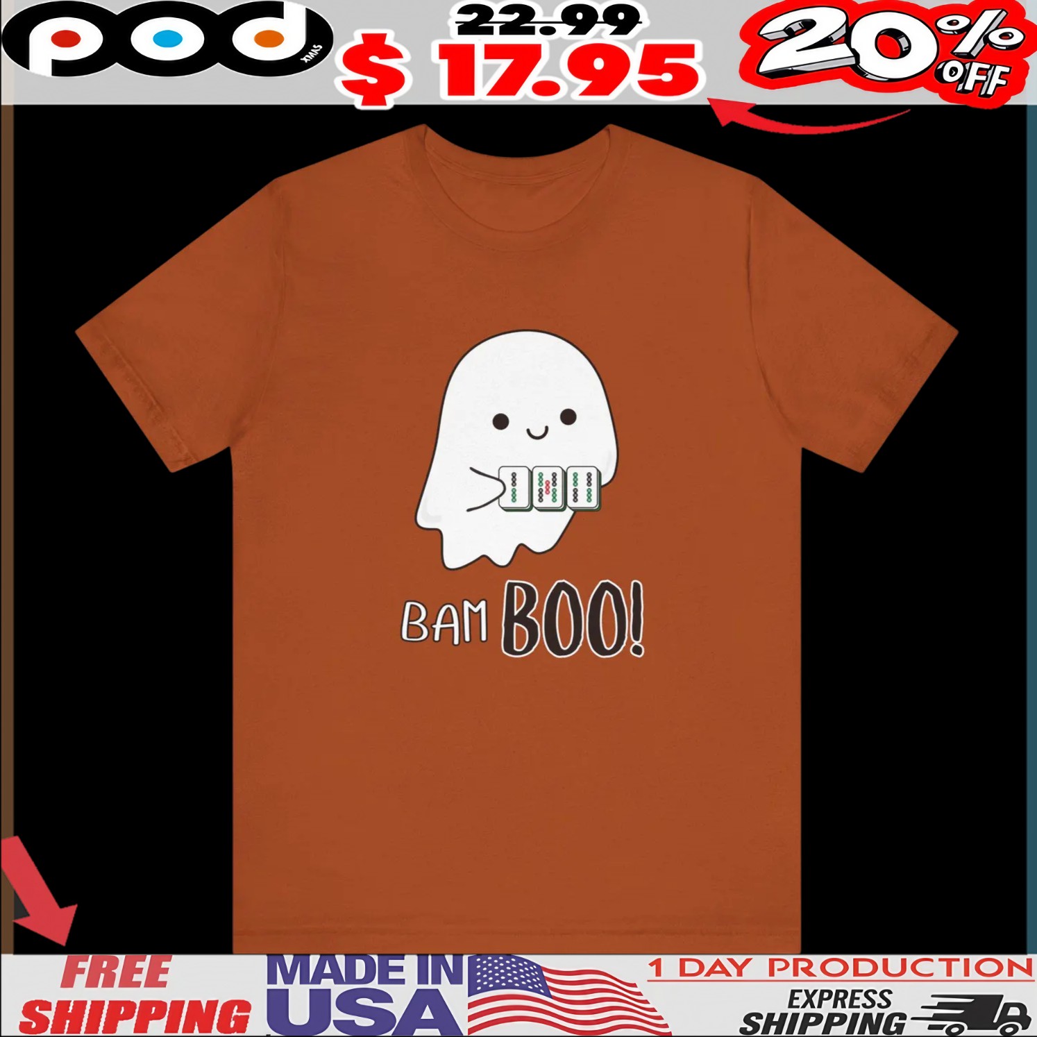 Bam Boo Ghost Halloween Mahjong Cute T Shirt 1 Bam Boo Ghost Halloween Mahjong Cute T Shirt