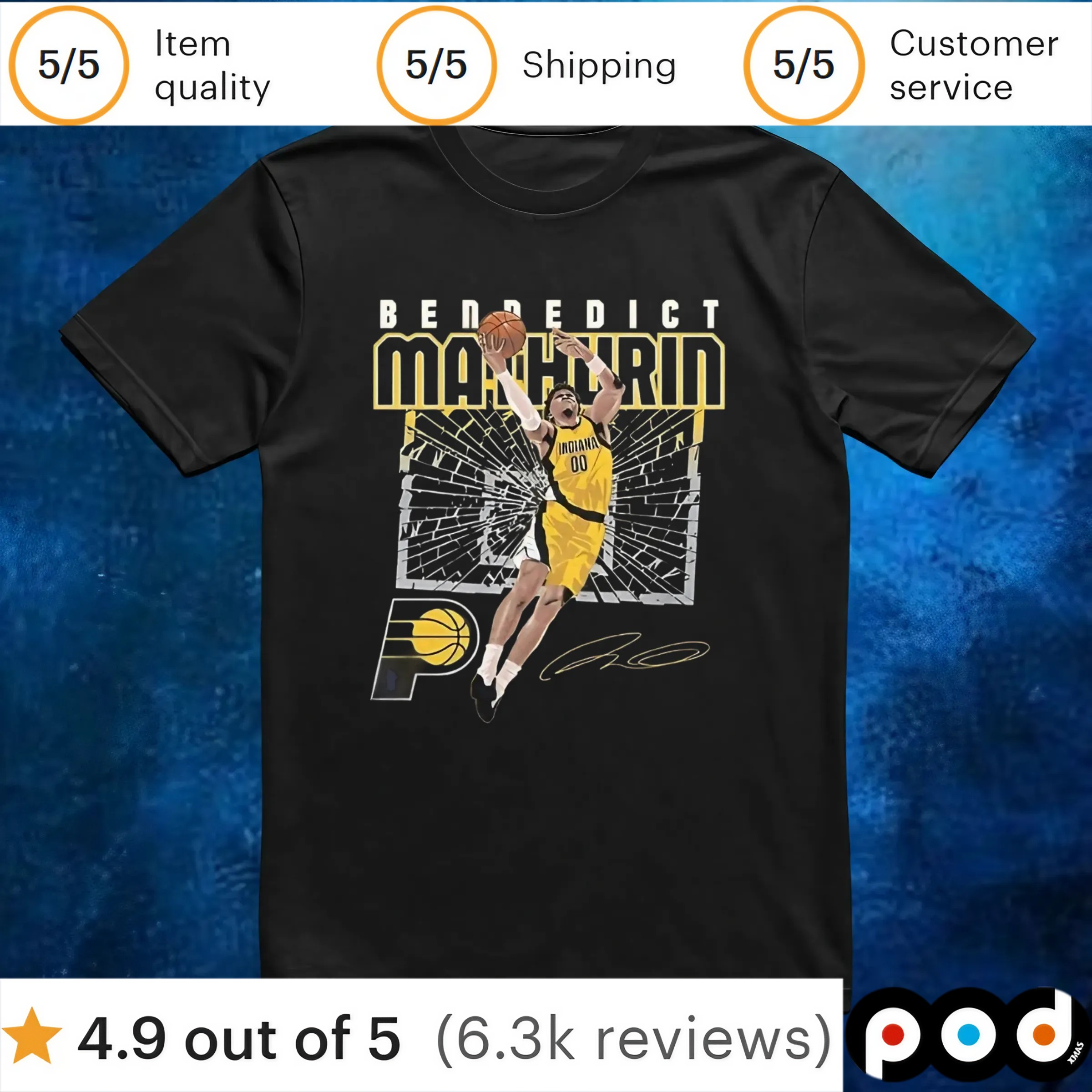 Bennedict Mathurin Indiana Pacers Shattered T Shirt 6 Bennedict Mathurin Indiana Pacers Shattered T Shirt