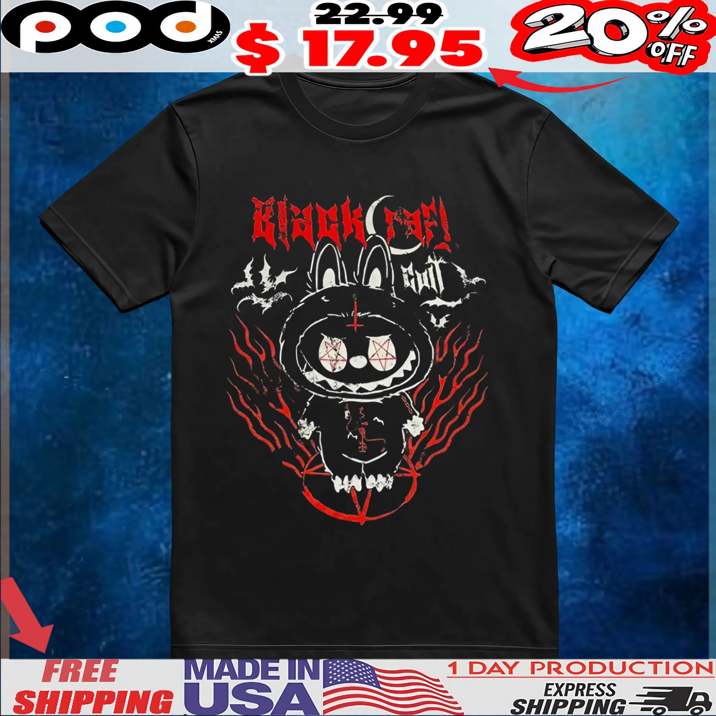 Black Craft Labubu Horror T Shirt