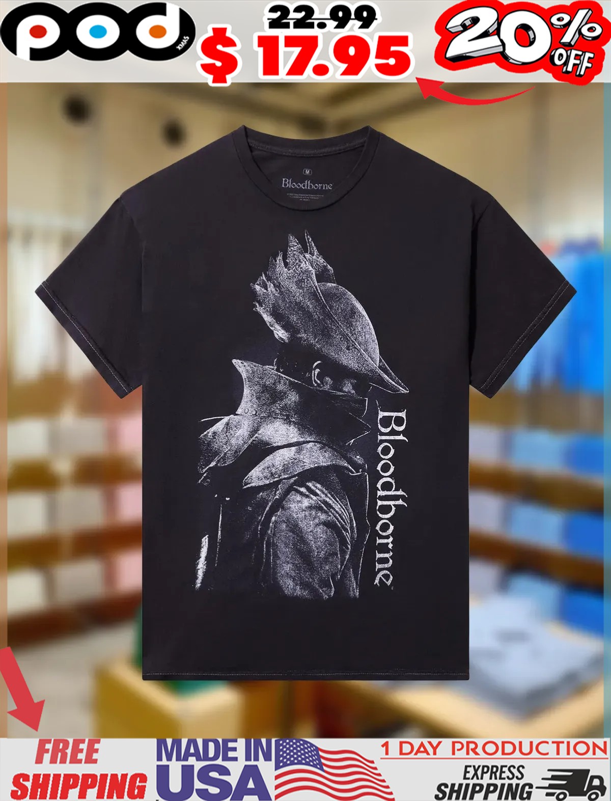 Bloodborne Hunt Your Nightmares Black White Design Shirt