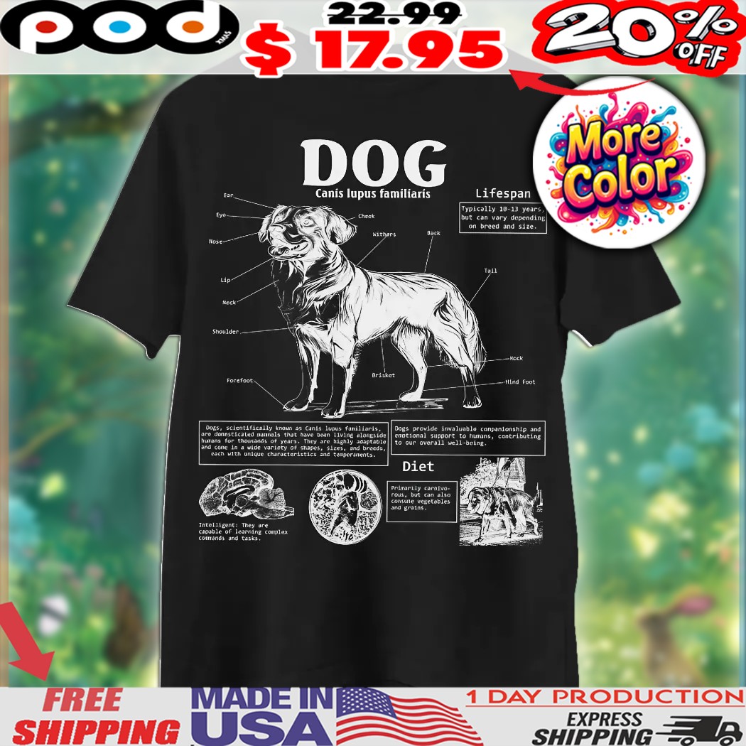 Canis Lupus Familiaris Dog Anatomy Animal Knowledge Dog Biology Novelty Graphic Shirt