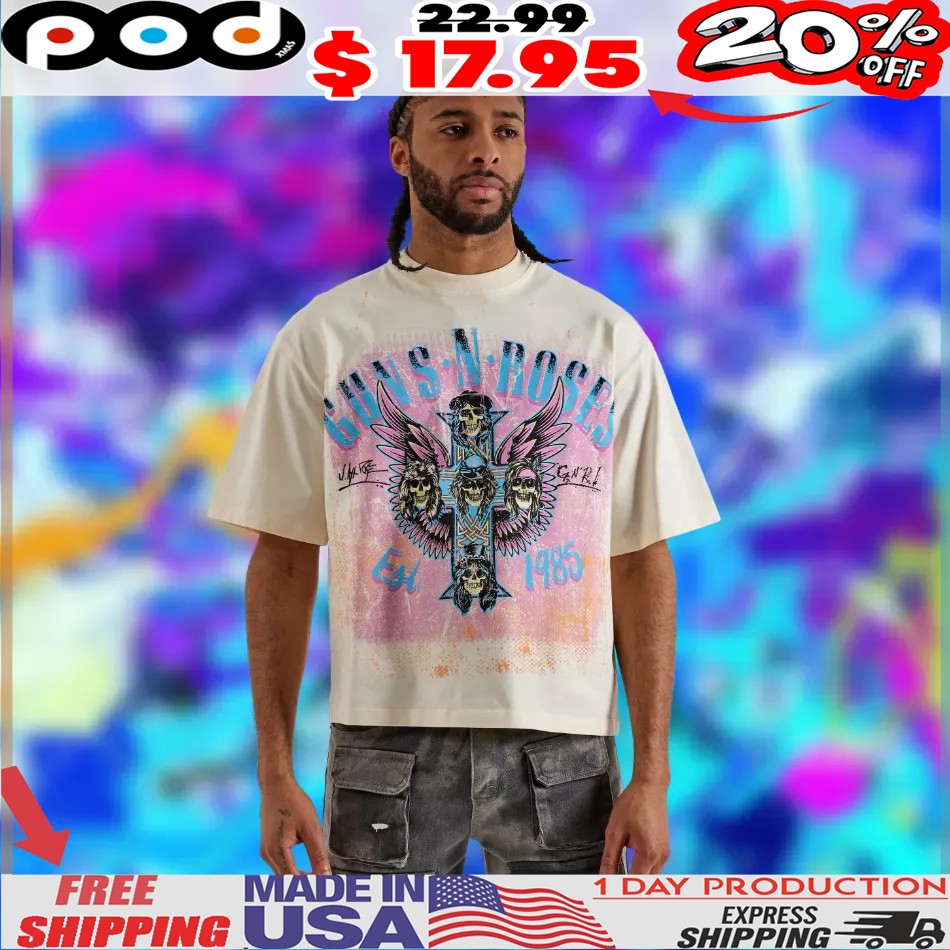 Central Mills Guns N' Roses Cropped Cross Skull Shirt 1 Central Mills Guns N' Roses Cropped Cross Skull Shirt