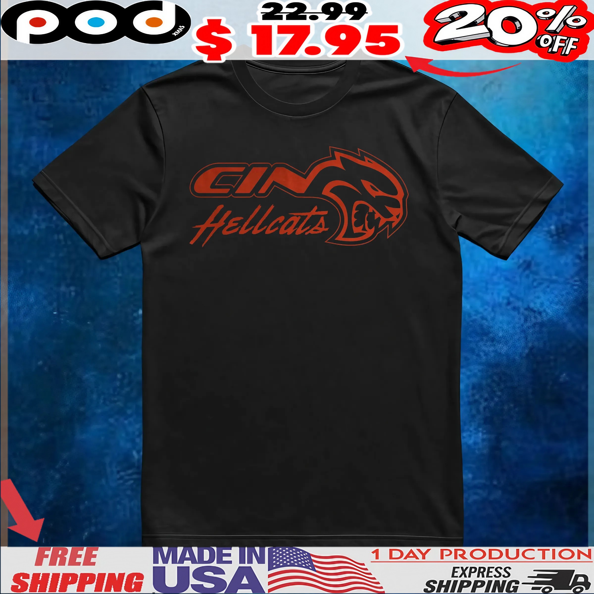Cincinnati Hellcats V2 Logo T Shirt 6 Cincinnati Hellcats V2 Logo T Shirt