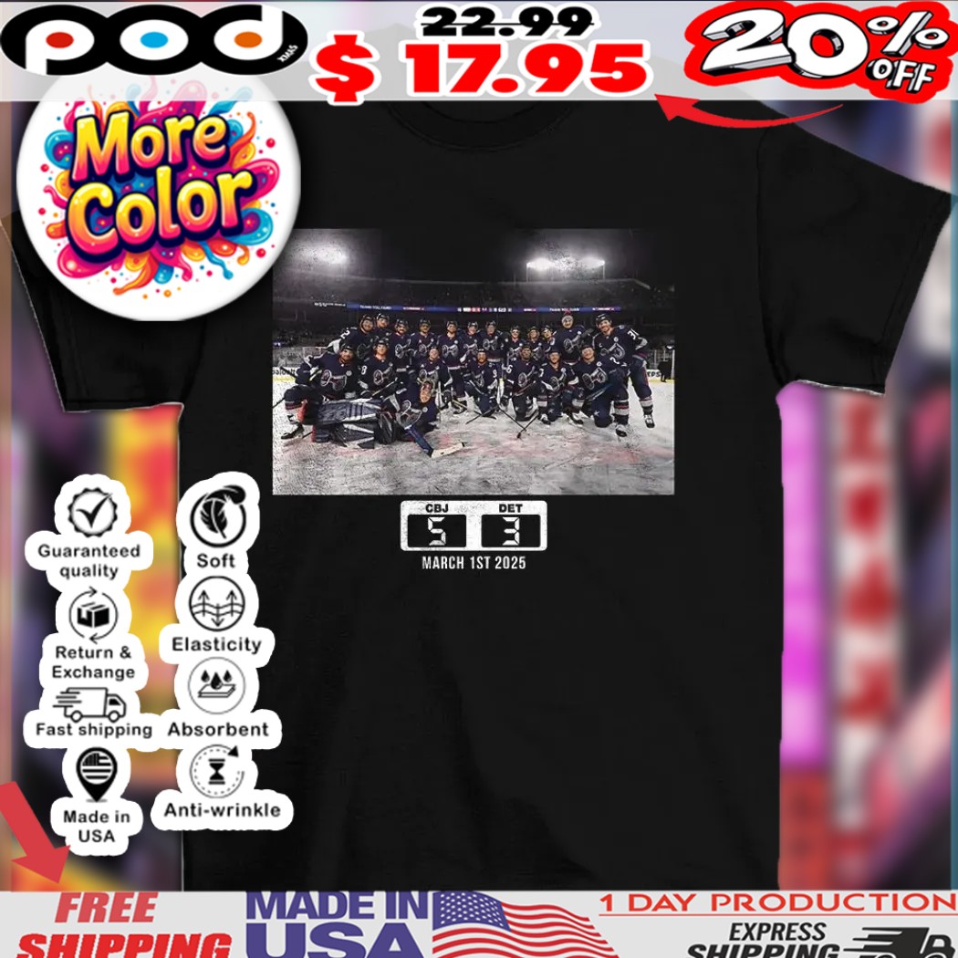 Columbus Blue Jackets CBJ 5 DET 3 2025 team photo shirt 1 Columbus Blue Jackets CBJ 5 DET 3 2025 team photo shirt