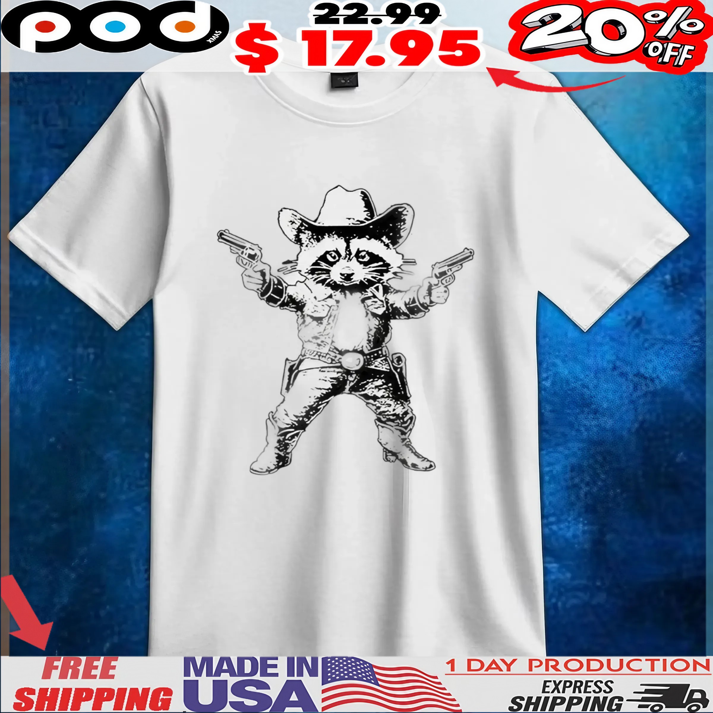 Cowboy raccoon with gun funny t shirt