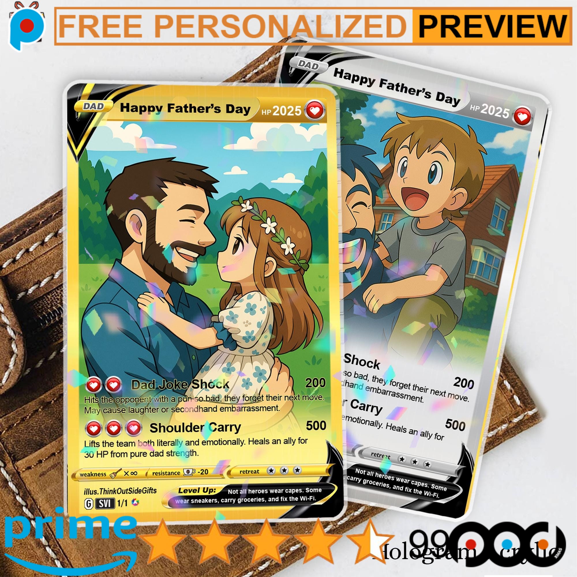 Custom Anime Photo Pokemon Father's Day Wallet Hologram Card 3 Custom Anime Photo Pokemon Father's Day Wallet Hologram Card