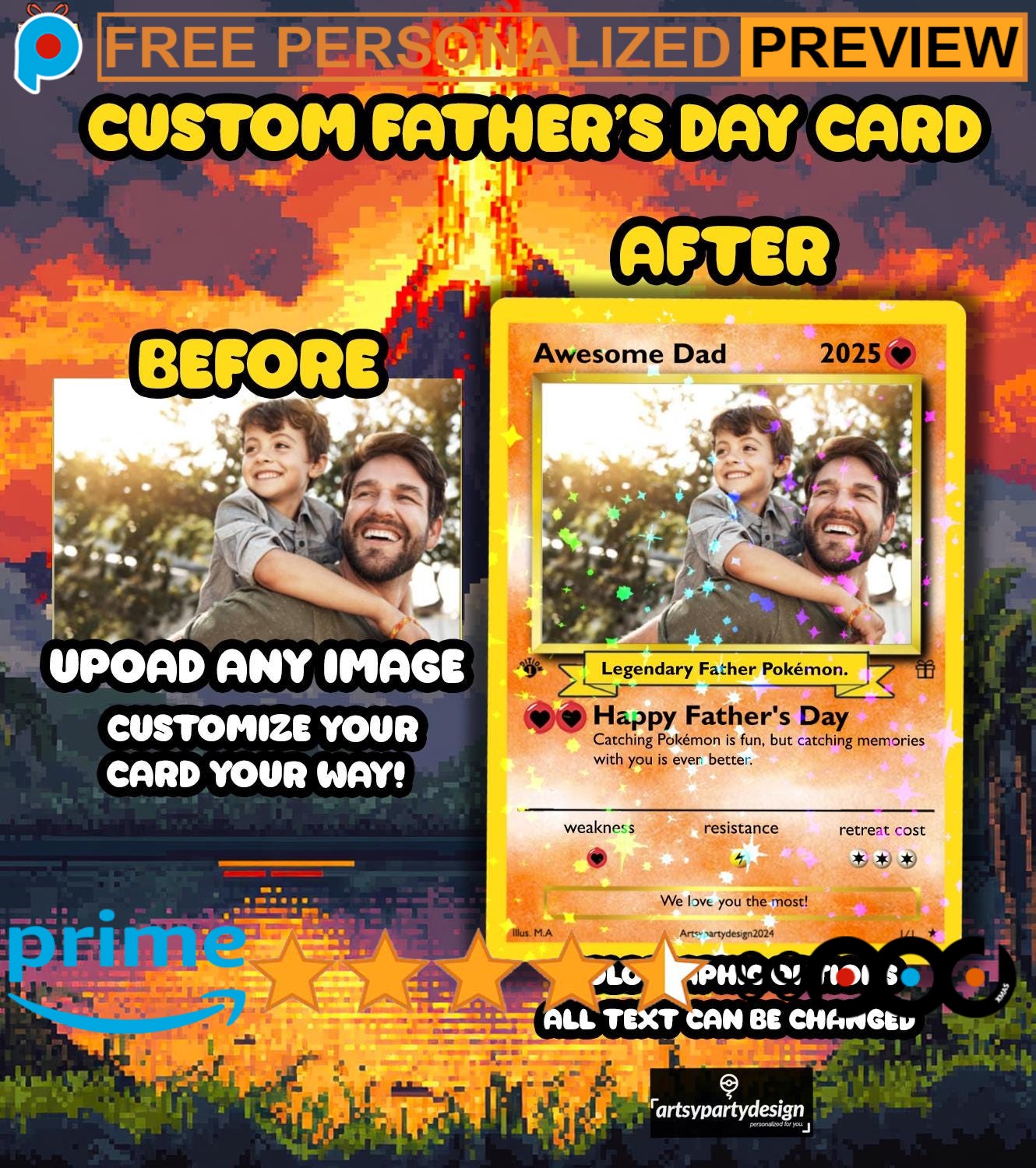 Custom Anime Pokemon Father's Day Hologram Card