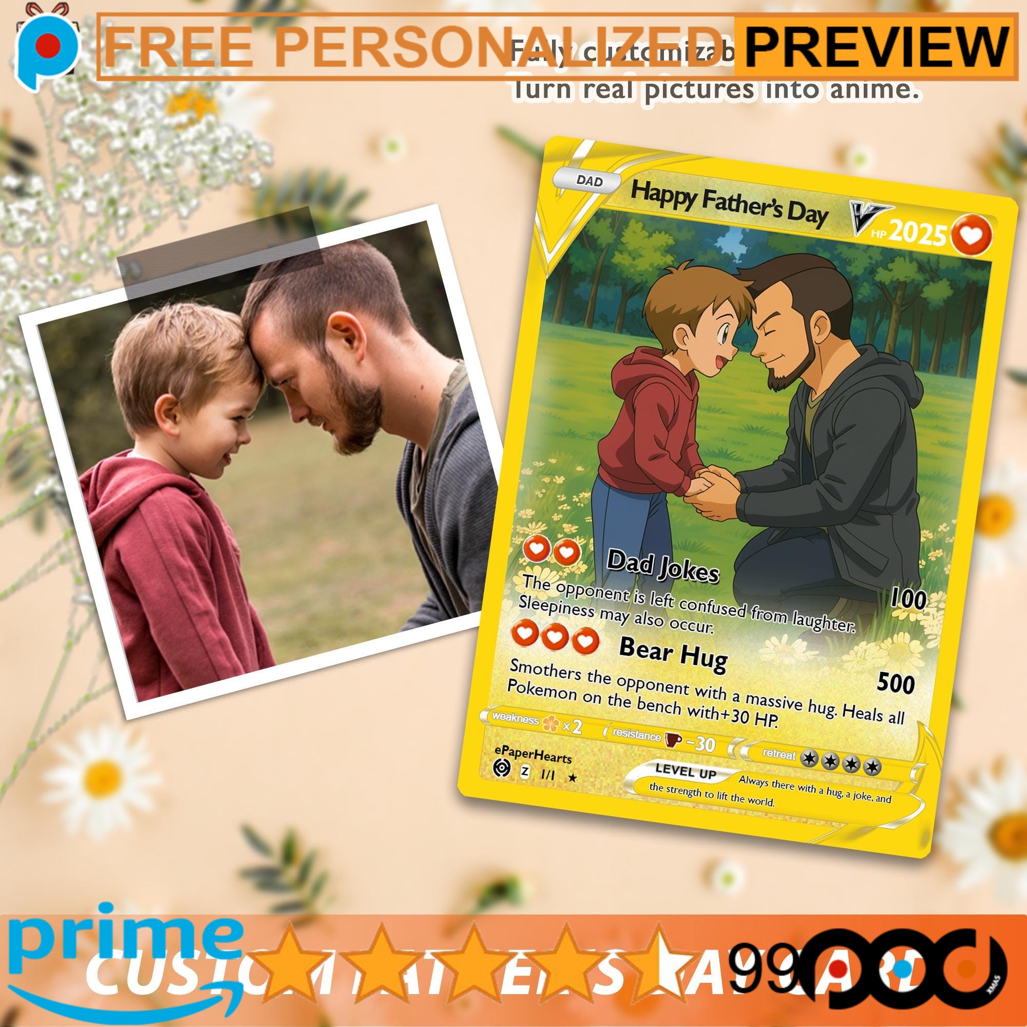 Custom Father's Day Pokemon Card Photo Anime Card