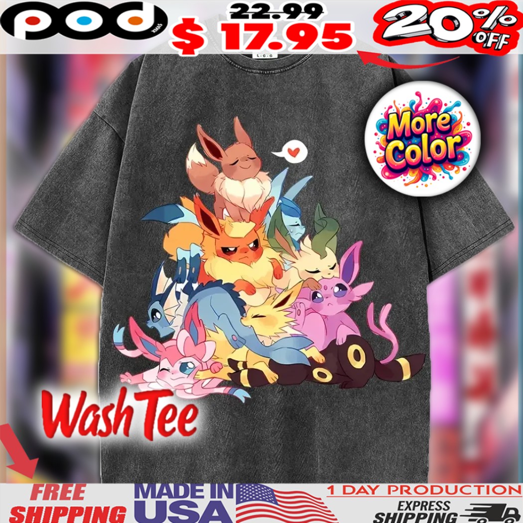 Cute Eeveelution Pile Kawaii Pokémon Evolution Graphic Anime Shirt