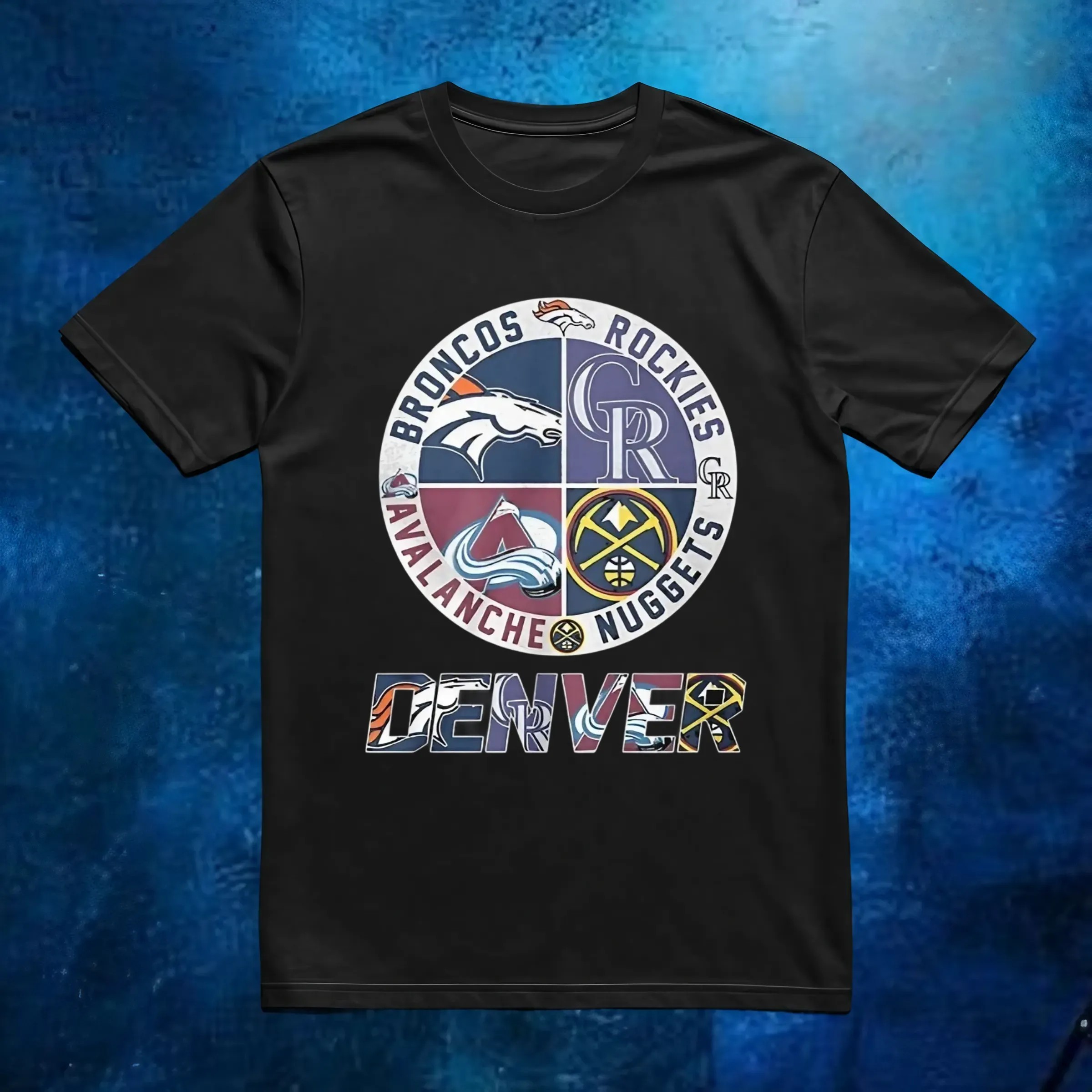 Denver Broncos Denver Nuggets Colorado Avalanche and Colorado Rockies sports team logo t shirt 6 Denver Broncos Denver Nuggets Colorado Avalanche and Colorado Rockies sports team logo t shirt