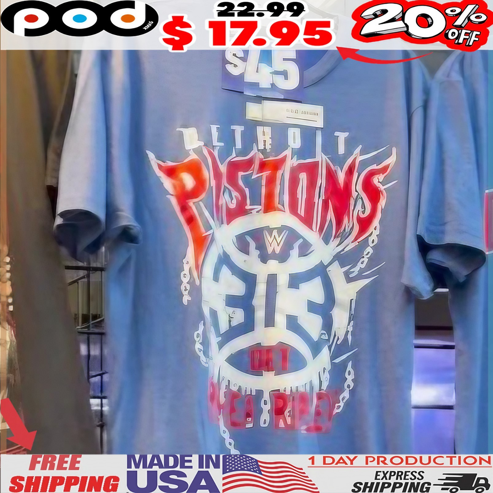 Detroit Pistons x Rhea Ripley WWE logo t shirt