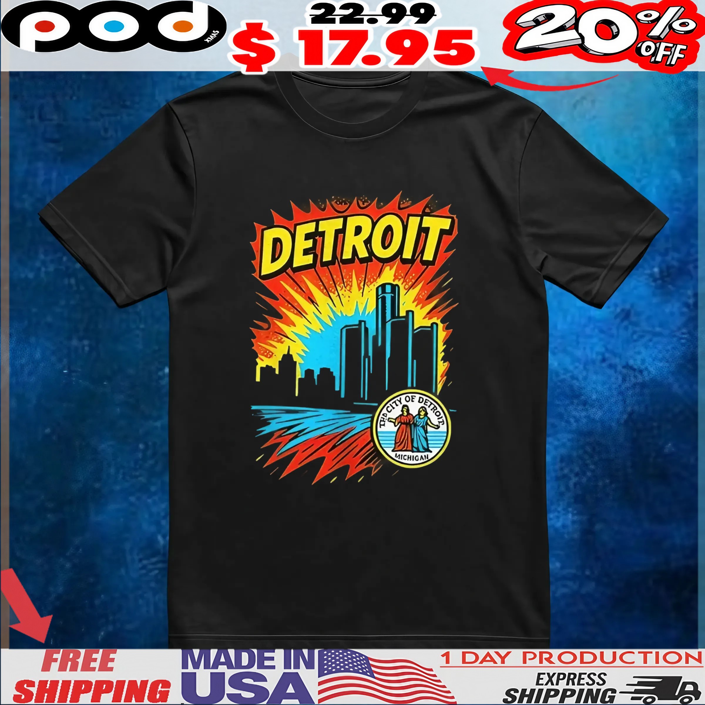 Detroit comic style retro logo t shirt 6 Detroit comic style retro logo t shirt