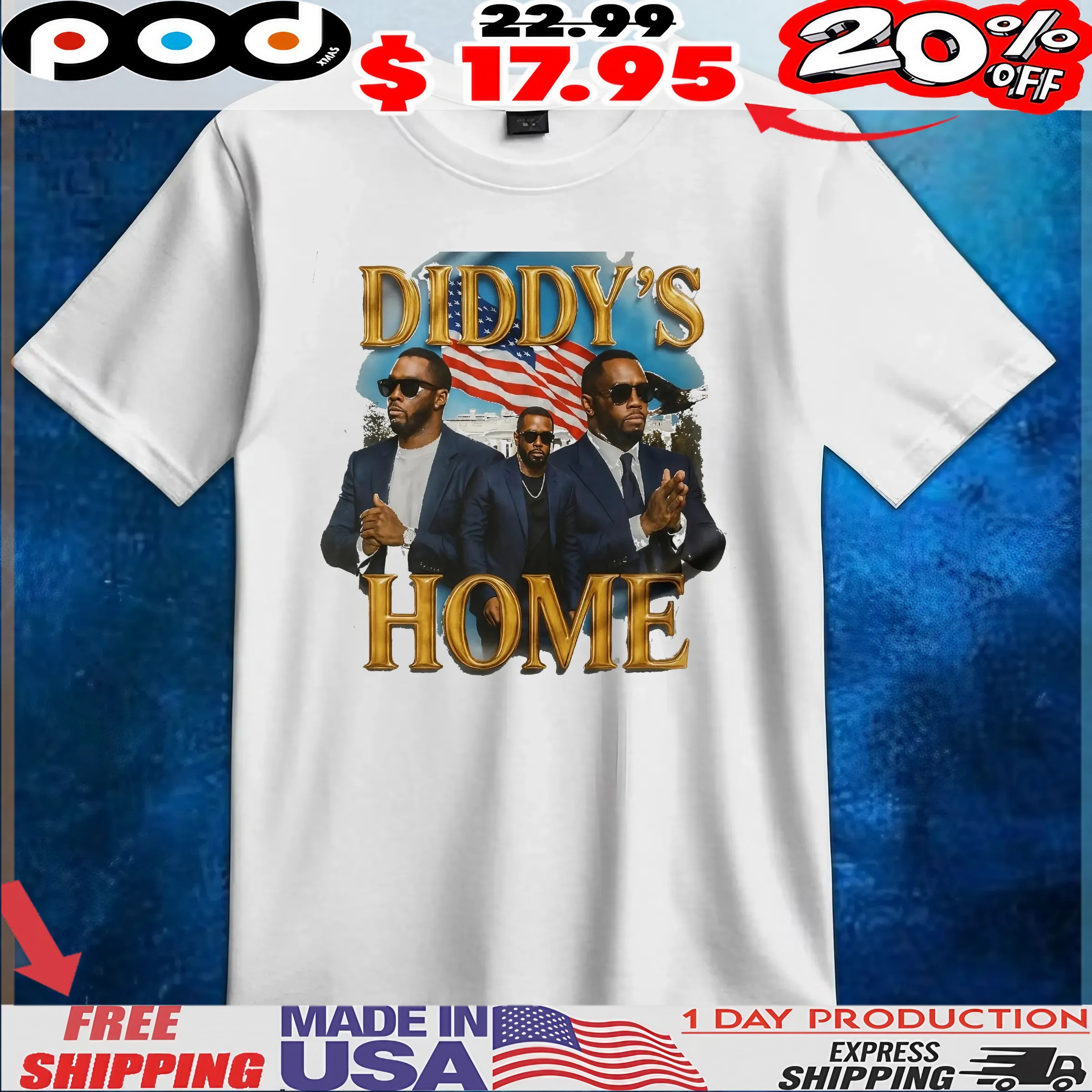 Diddy's Home White House Flag Vintage Bootleg Style T Shirt 6 Diddy's Home White House Flag Vintage Bootleg Style T Shirt