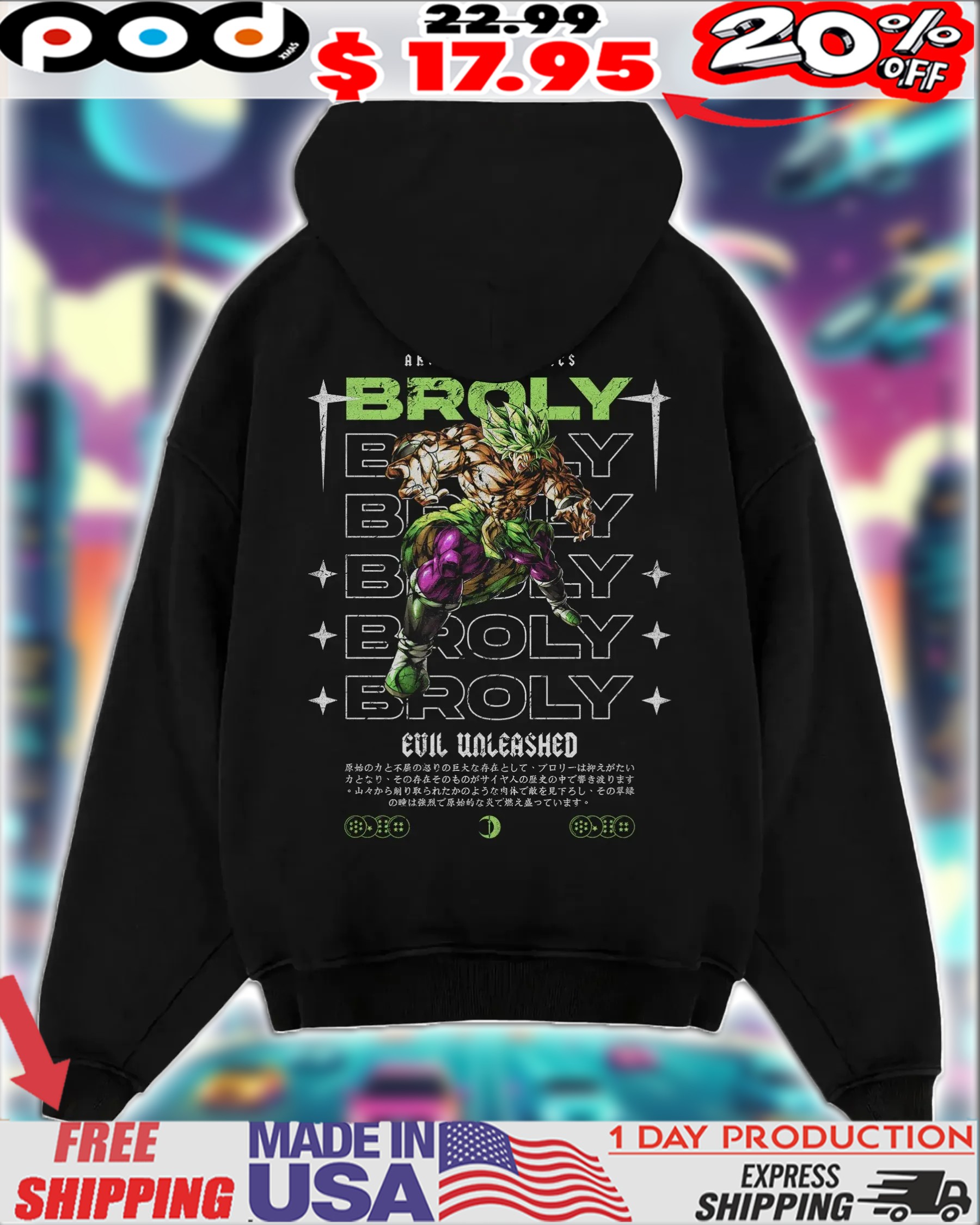 Dragon Ball Super 'BROLY' Evil Unleashed Saiyan Power Anime Vintage Shirt