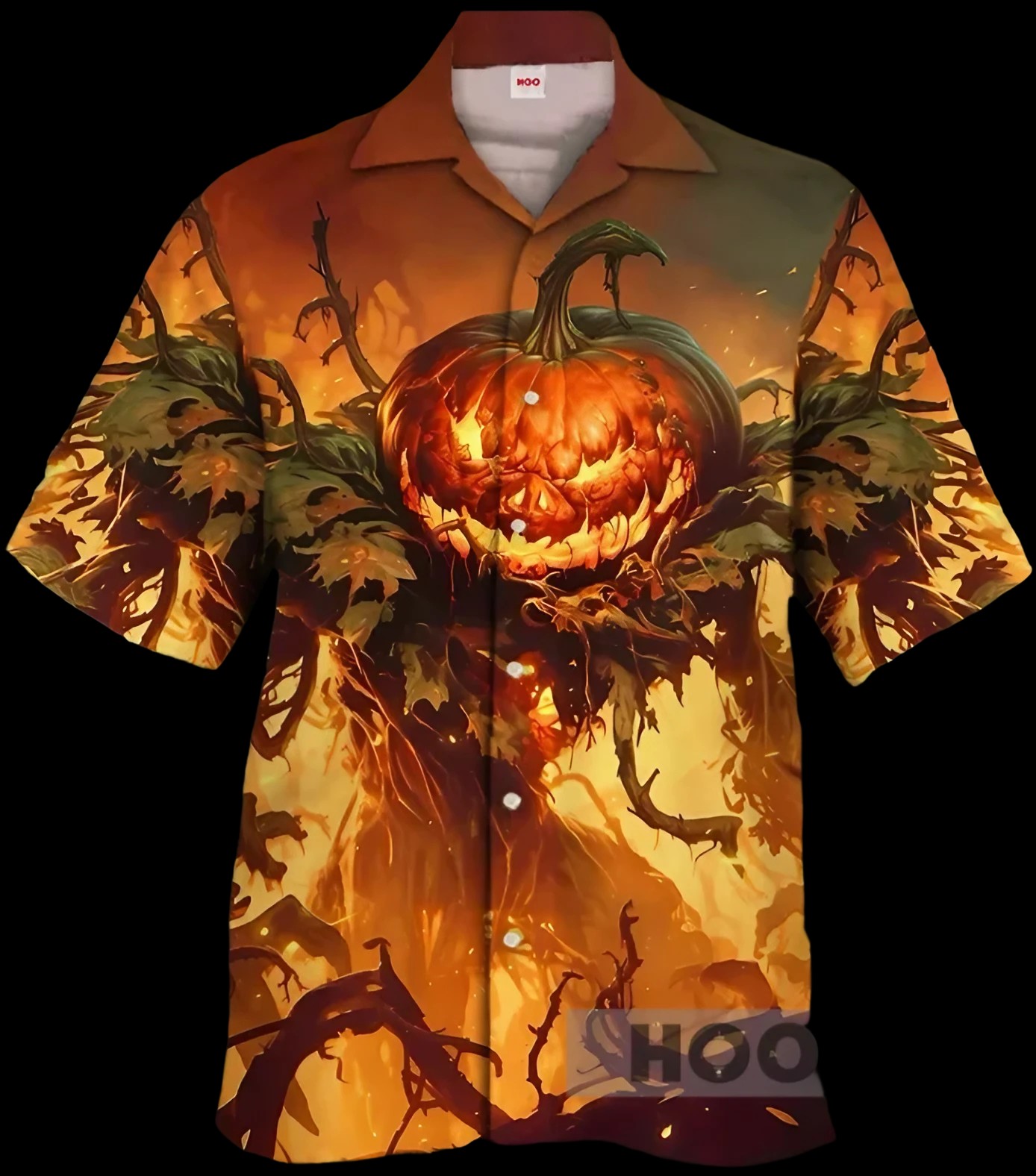 Eye-Catching Halloween Flaming Pumpkin Monster Hawaiian T Shirt
