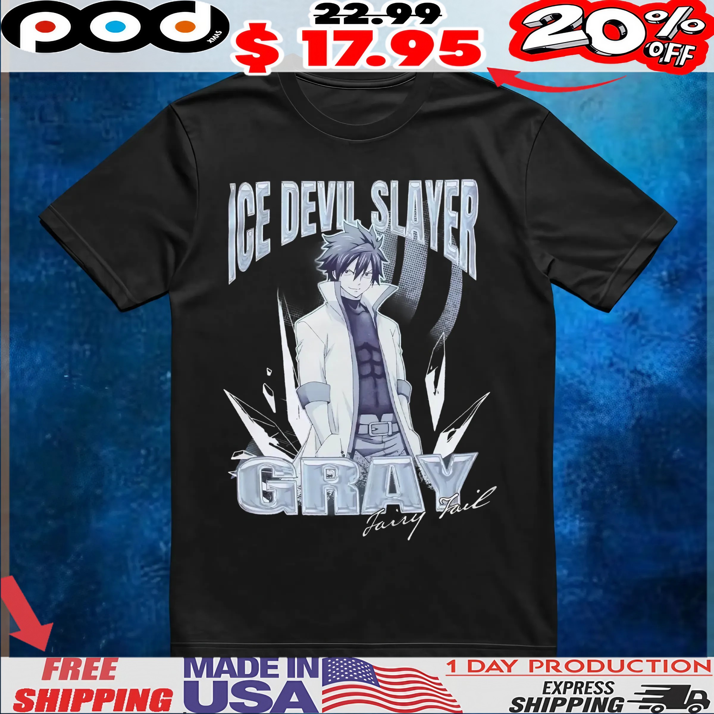 Fairy Tail  Gray Fullbuster Ice Devil Slayer T Shirt