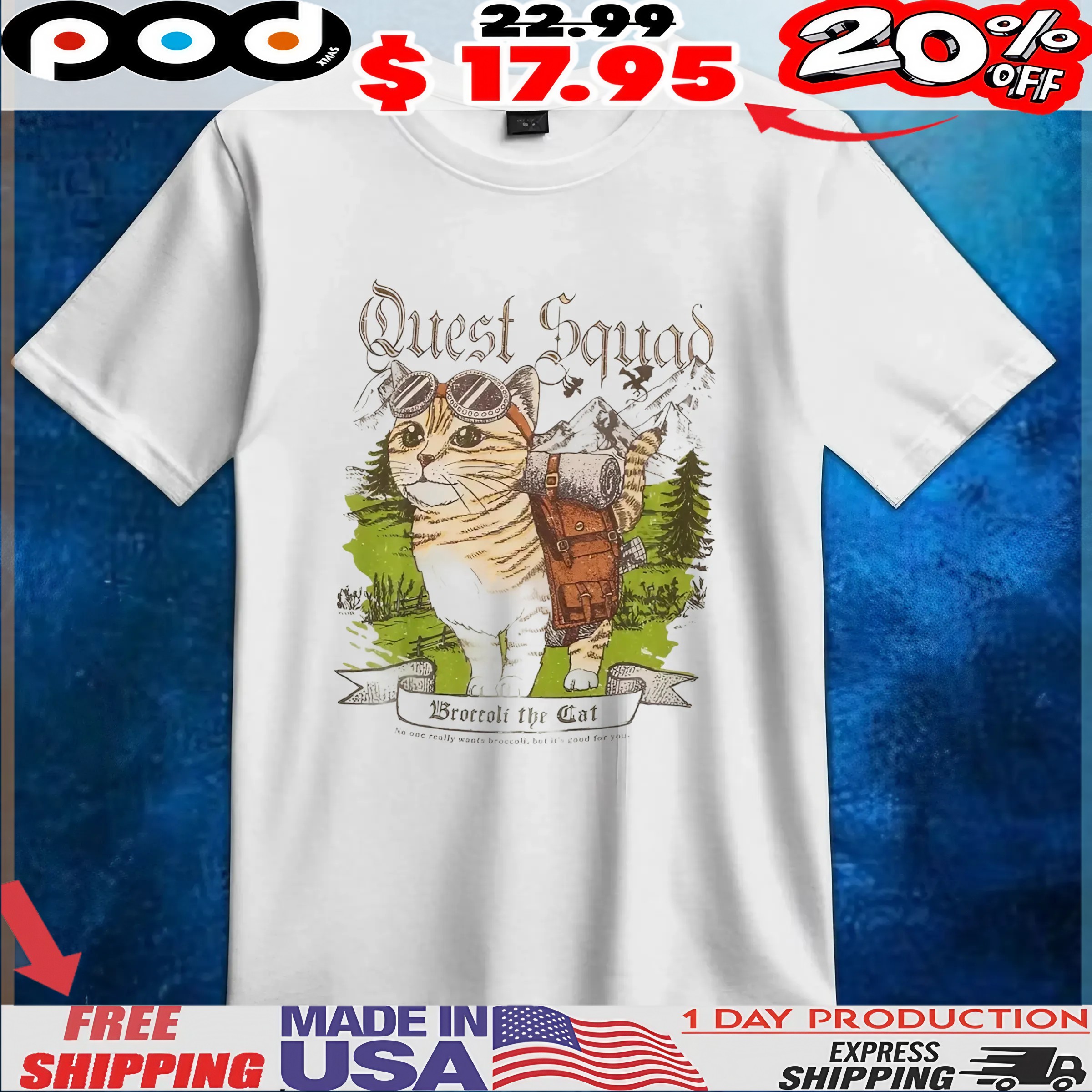 Fourth Wing Quest Squad Broccoli Cat T Shirt