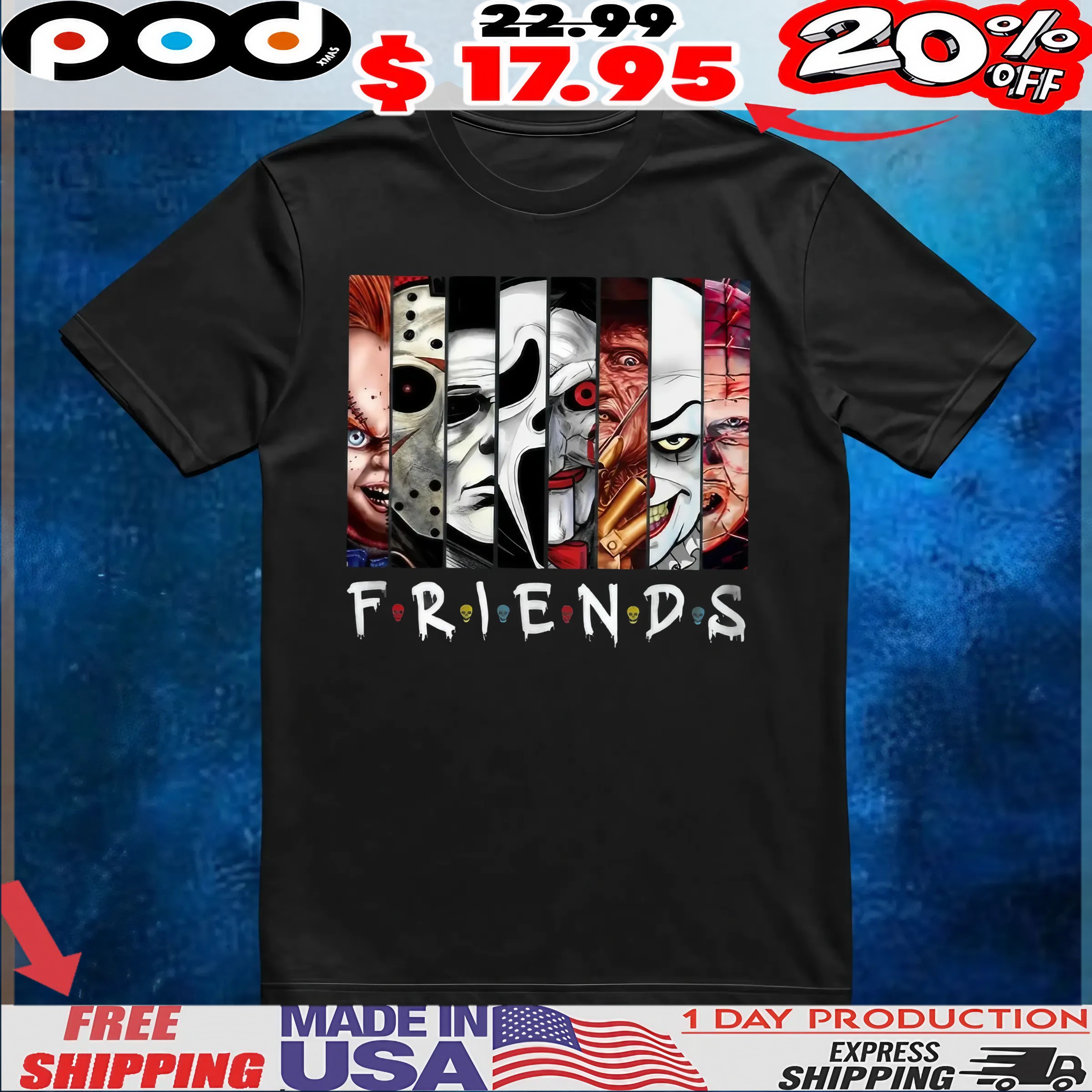 Friends Horror Movie Characters Halloween Parody T Shirt 6 Friends Horror Movie Characters Halloween Parody T Shirt