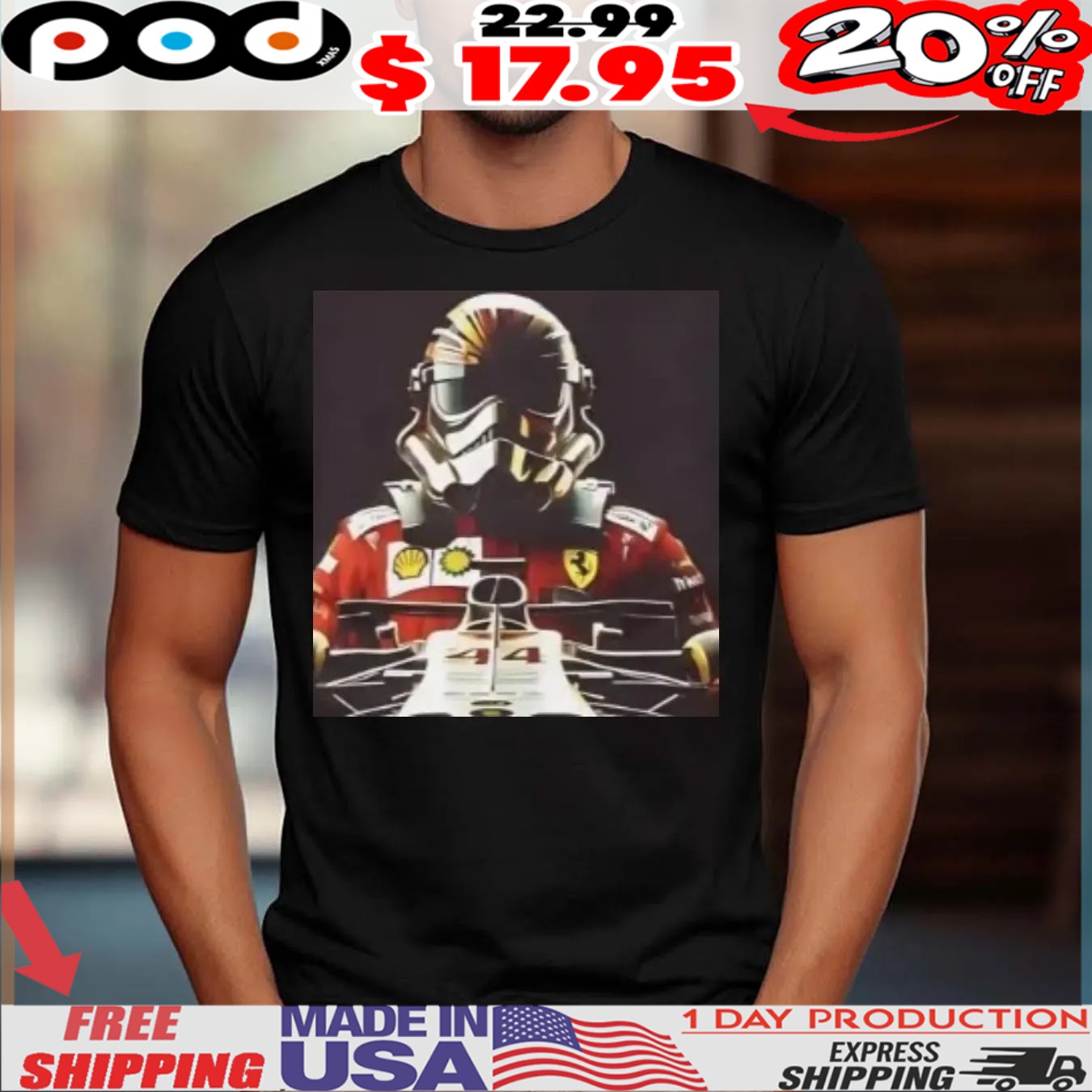 George Lucas wearing Lewis Hamilton x Star Wars With Stormtrooper Helmet Shirt 1 George Lucas wearing Lewis Hamilton x Star Wars With Stormtrooper Helmet Shirt