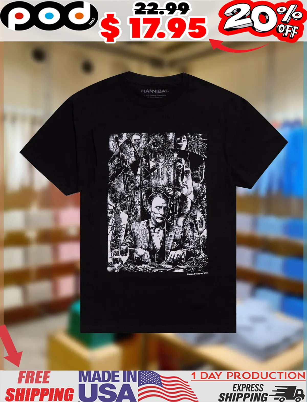 Hannibal Mosaic Portrait Black White Are Shirt 1 Hannibal Mosaic Portrait Black White Are Shirt