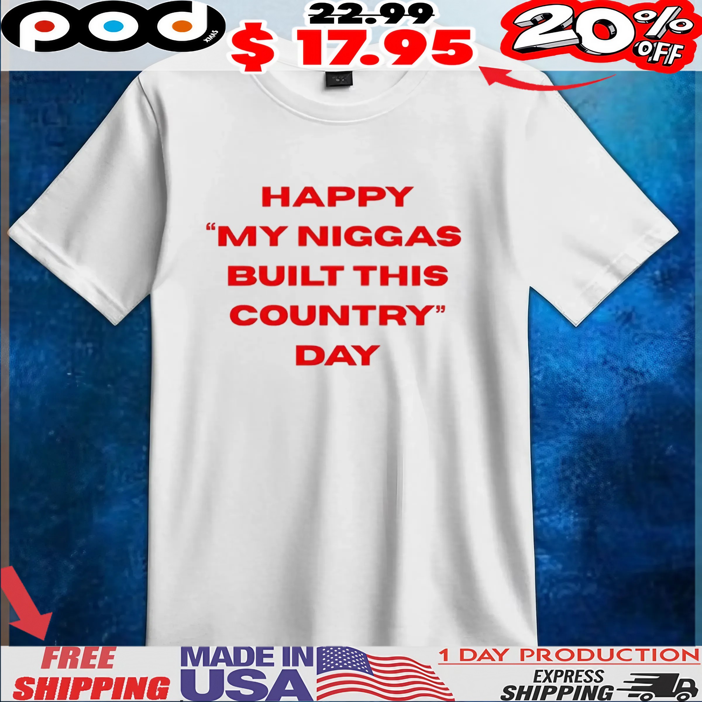 Happy my niggas built this country day text t shirt