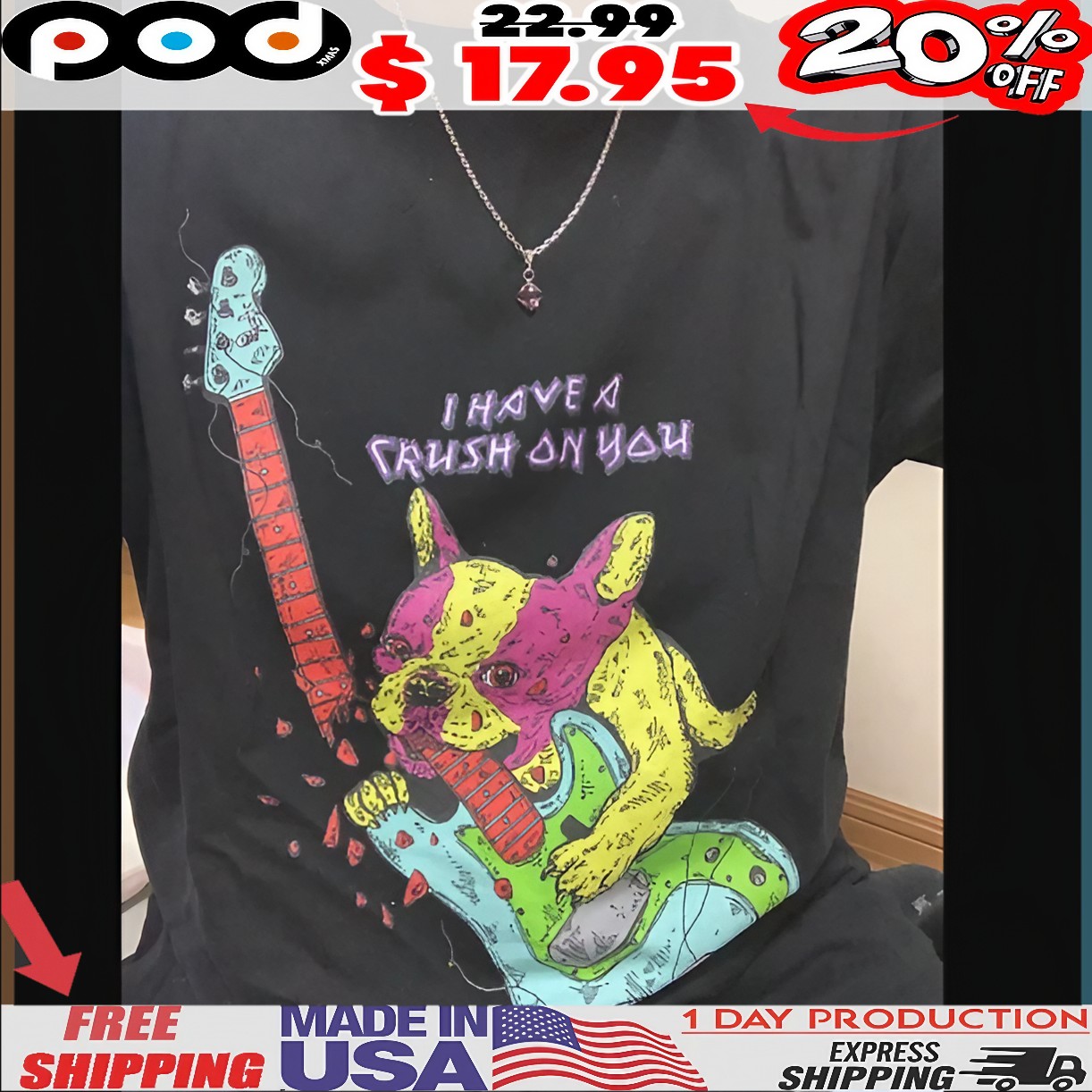 Hirotton Apollo I Have A Crush On You Bulldog Bite Guitar T Shirt 1 Hirotton Apollo I Have A Crush On You Bulldog Bite Guitar T Shirt