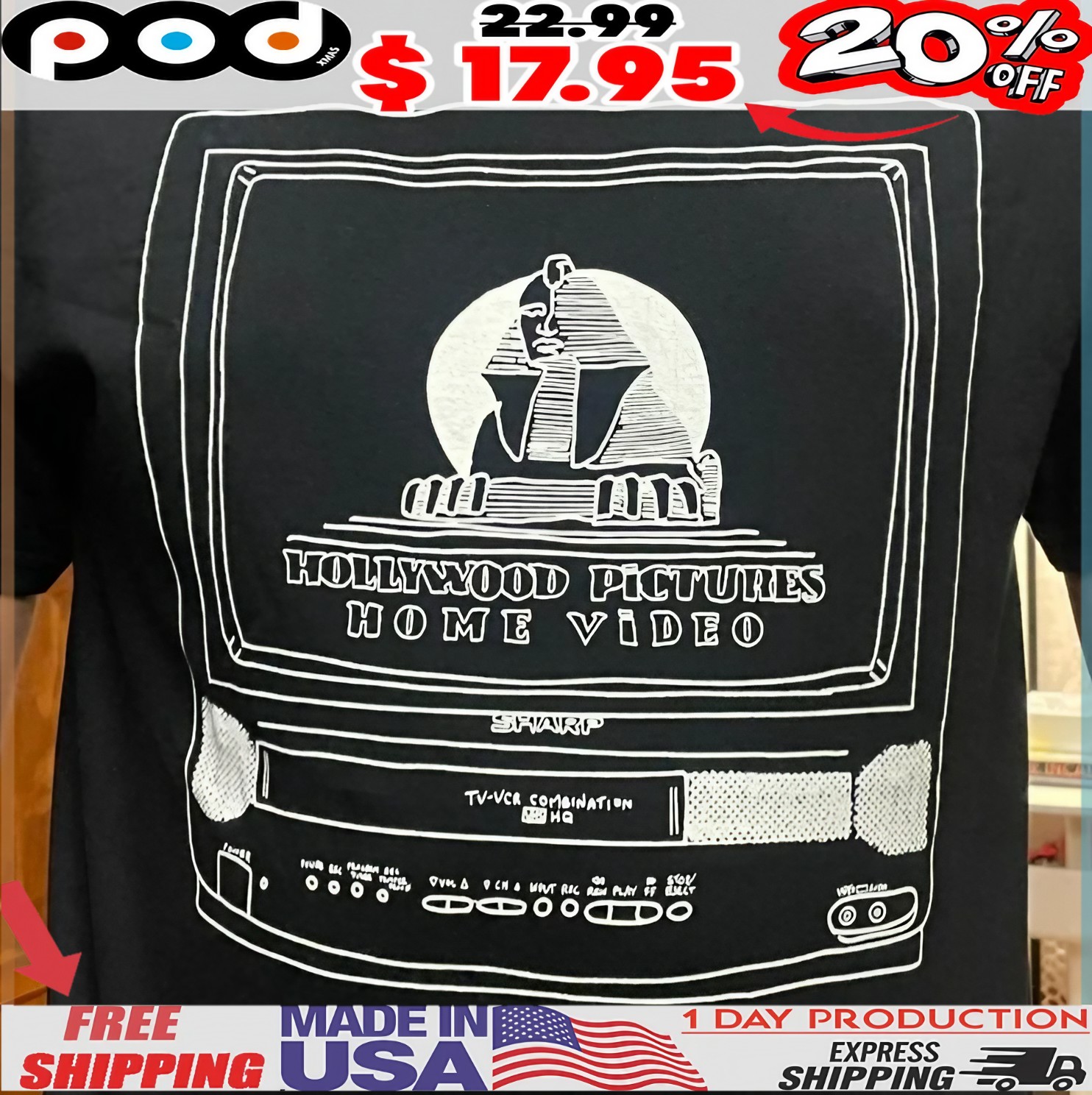 Hollywood Pictures Home Video Sharp Tv-vcr Combination T Shirt