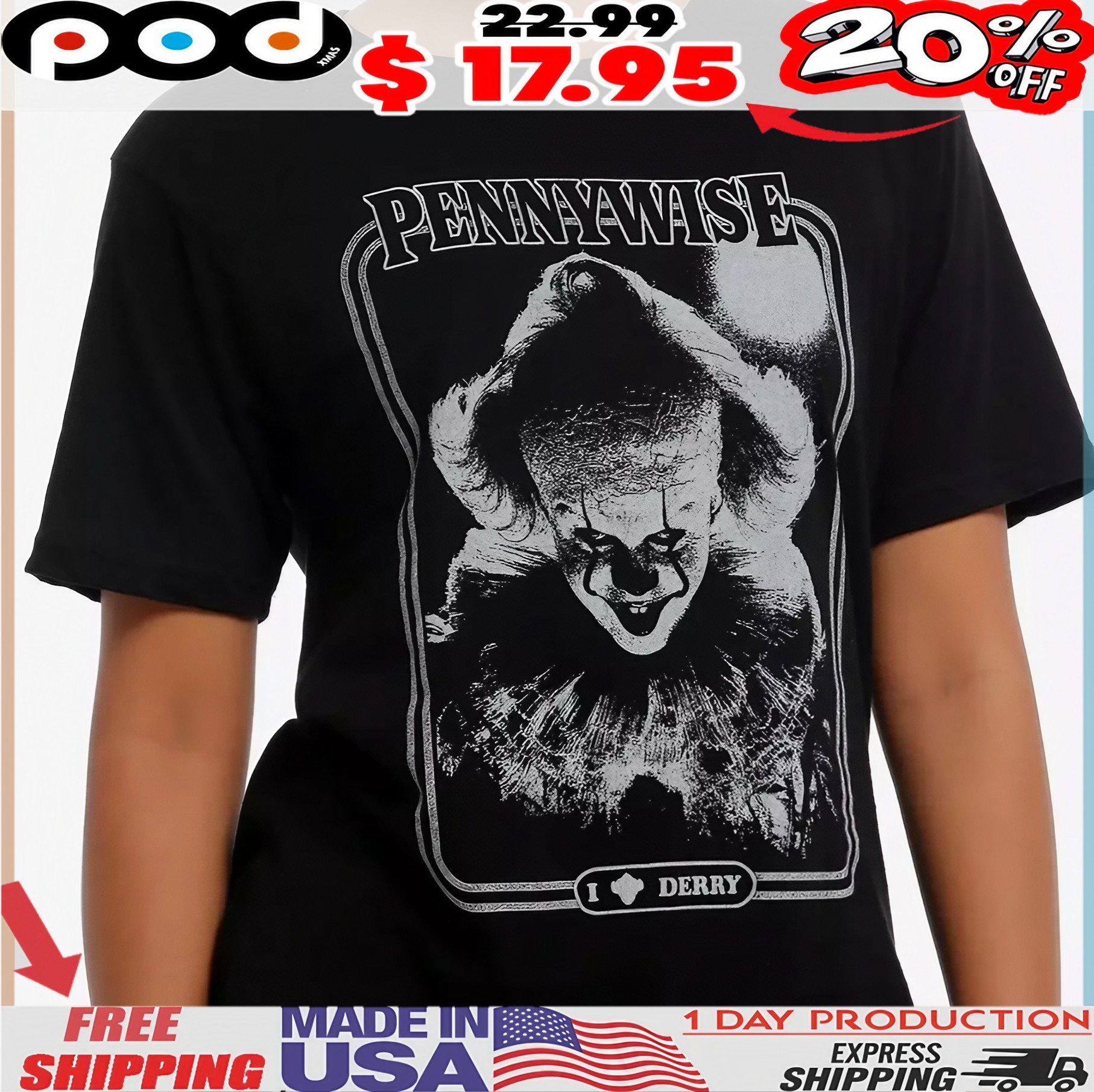 IT Welcome To Derry Pennywise Portrait Clown T Shirt 1 IT Welcome To Derry Pennywise Portrait Clown T Shirt