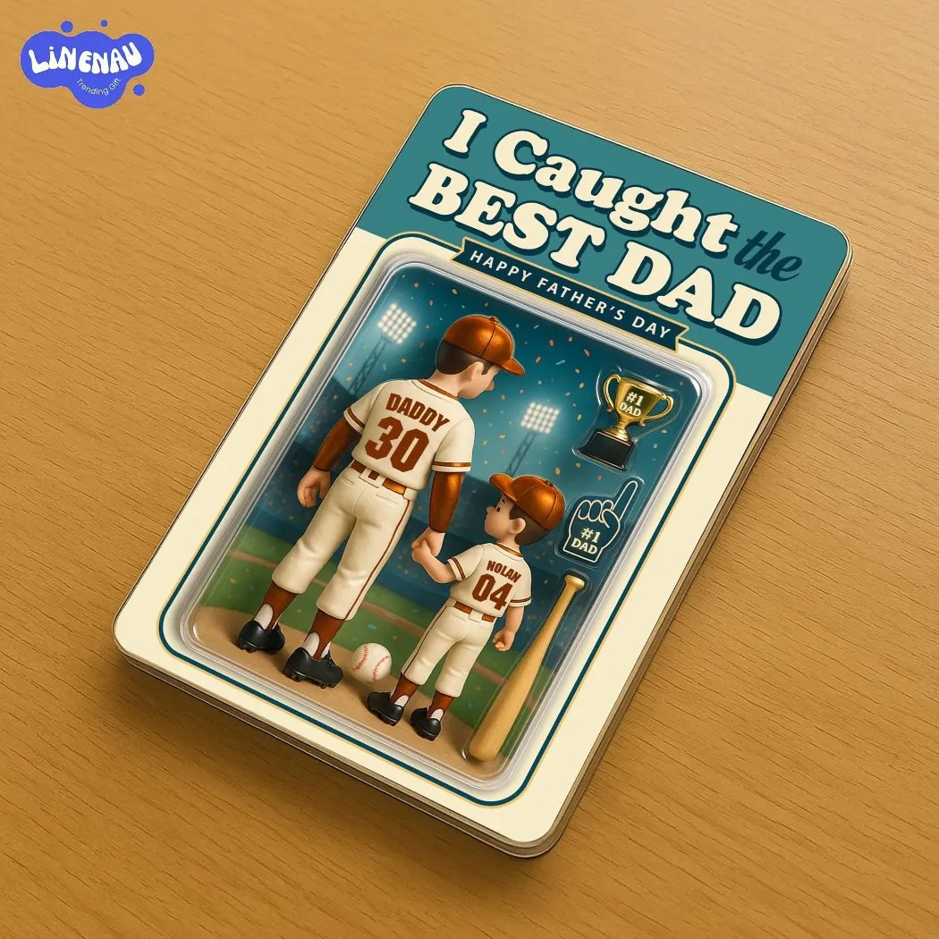 I Caught The Best Dad Baseball Dad and Kids Personalize Fathers Day Gift Acrylic Block Plaque