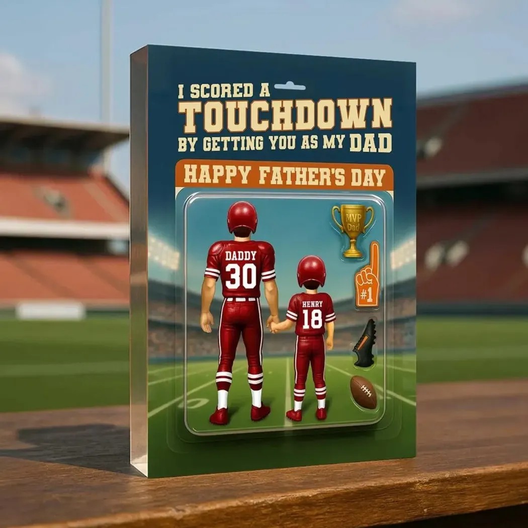 I Scored A Touchdown By Getting You As My Dad Happy Father's Day American Football Dad Custom Figure Acrylic Block Plaque