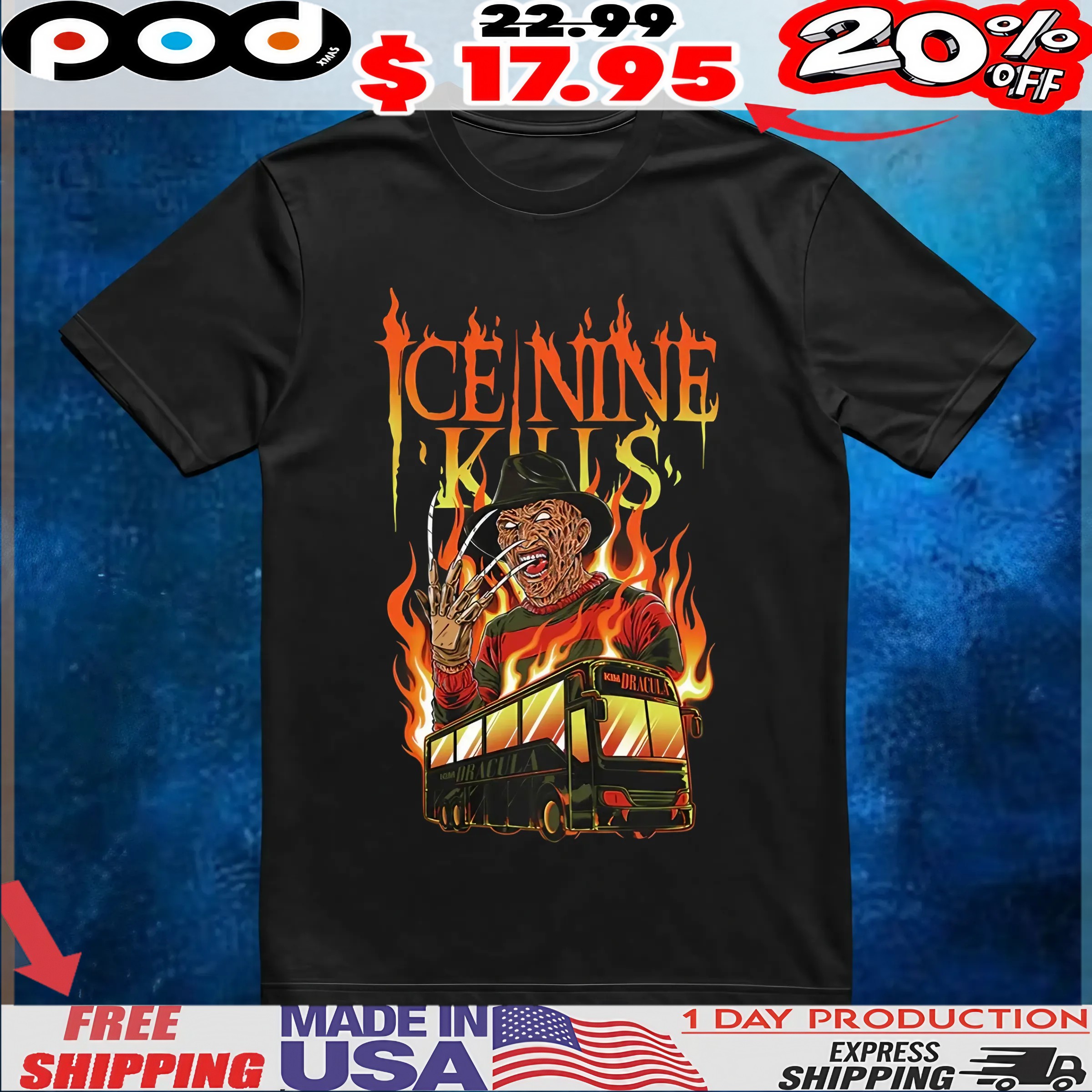 Ice Nine Kills Tasmanian Devil In A Tour Bus Fire Kim Dracula Flame T Shirt 6 Ice Nine Kills Tasmanian Devil In A Tour Bus Fire Kim Dracula Flame T Shirt